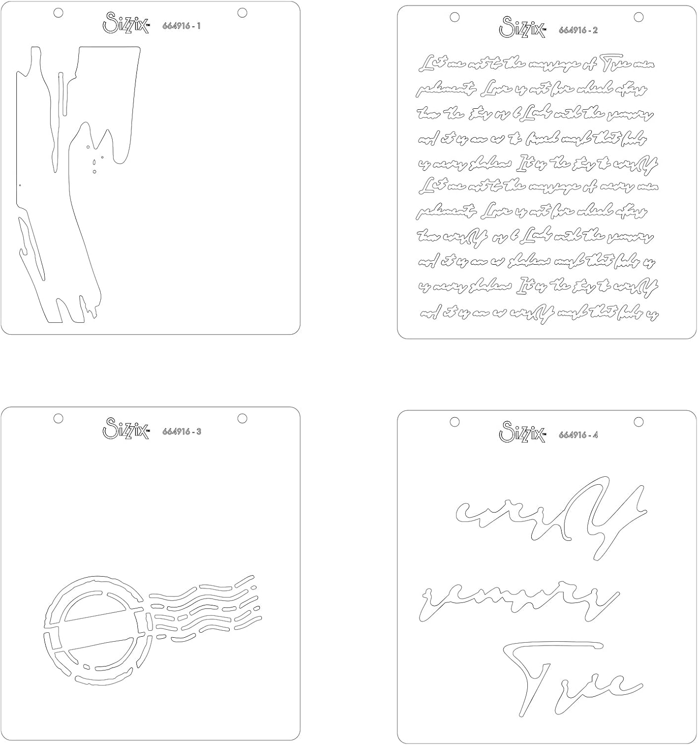 Sizzix Layered Reusable Stencils for Crafts 4PK Scroll Text by Olivia Rose | 664916 | Chapter 4 2022