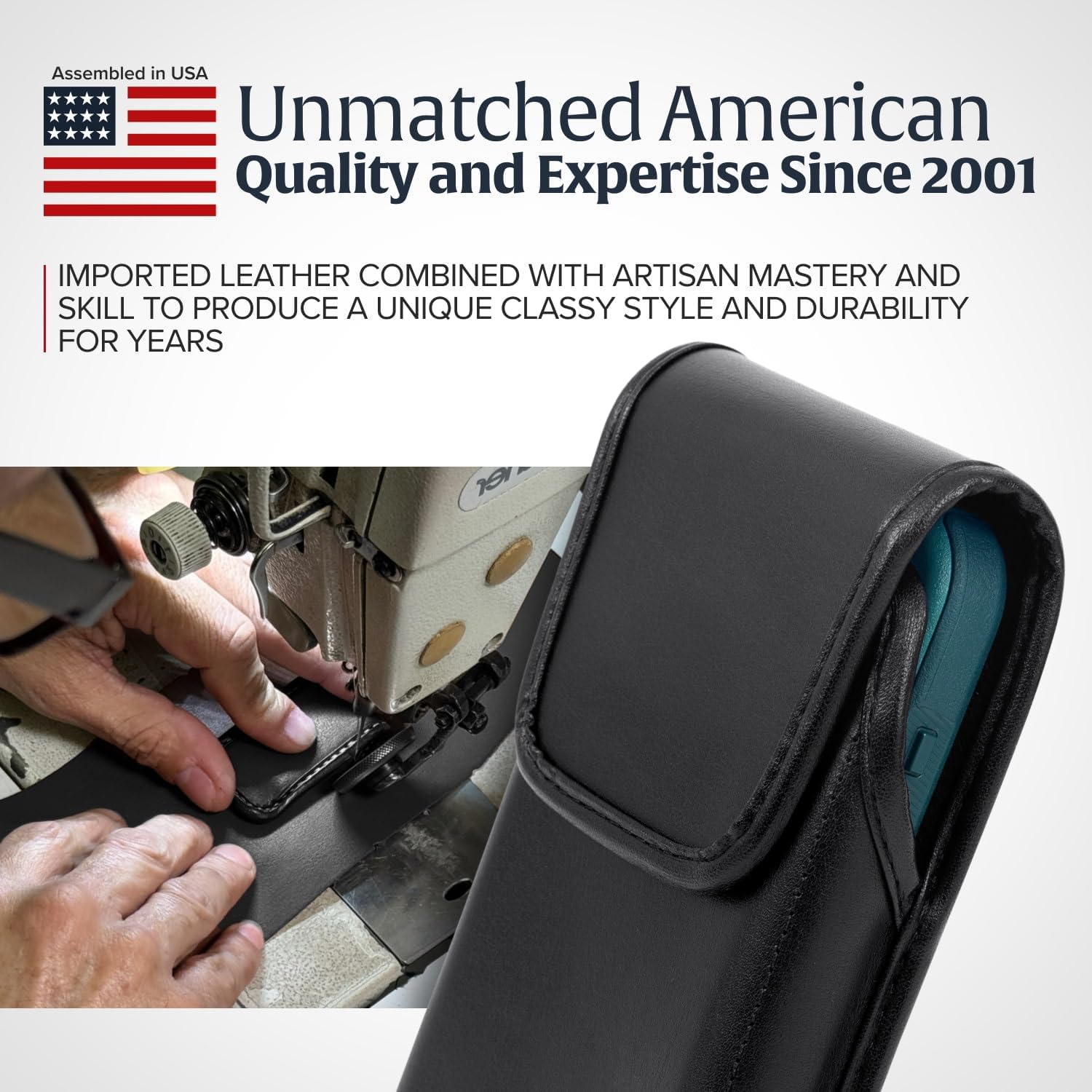 Turtleback Belt Clip for iPhone 16 Pro, 16e, 15 pro 14 Pro 13 Pro -Medium- Fits w/Shockproof Commuter Style Cases, Premium Black Leather, Vertical Belt Holder, Magnetic Closure HD Rotating Clip
