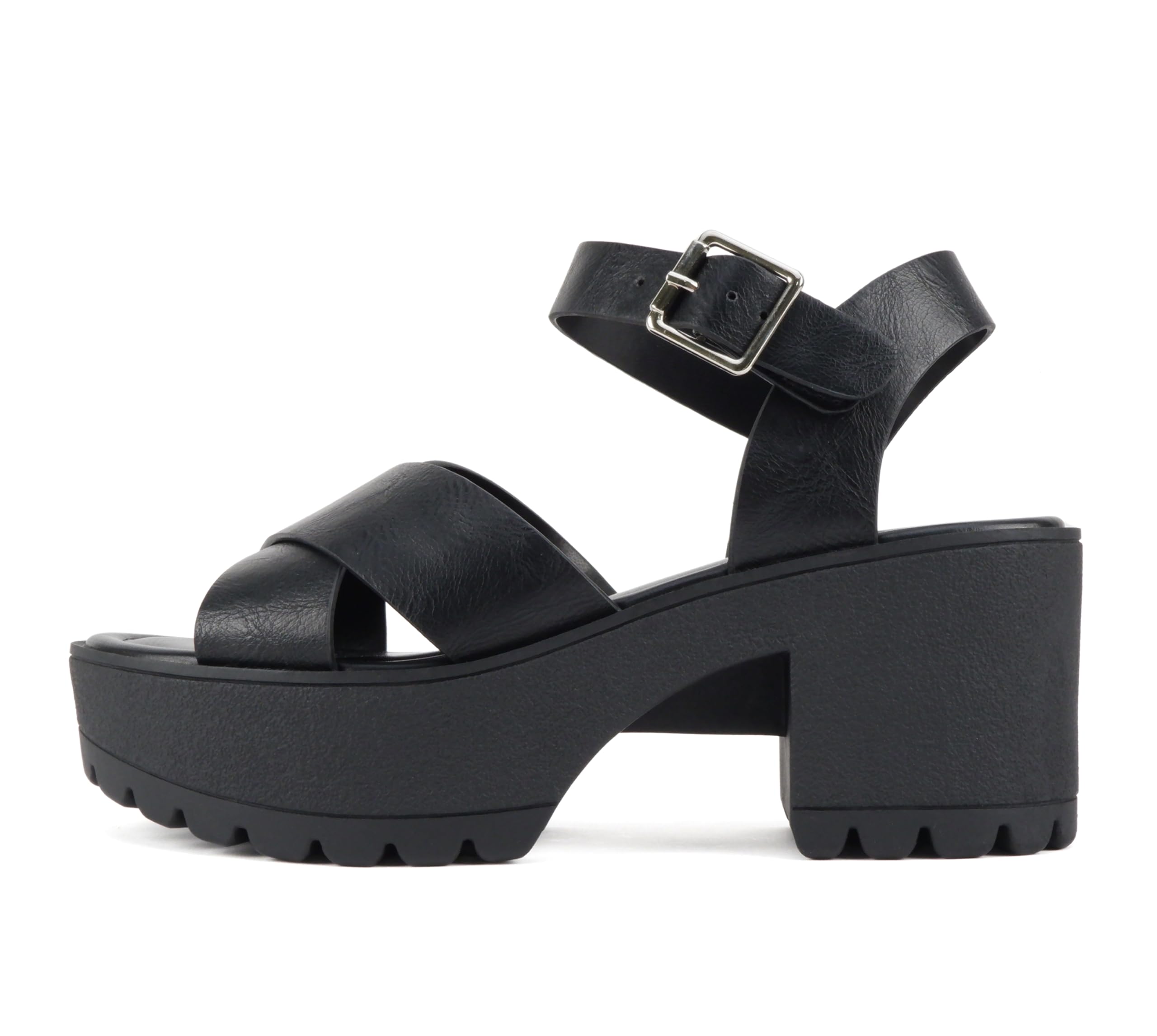 Soda “Joey” Open Toe Criss Cross Strap Mid Heel Sandal