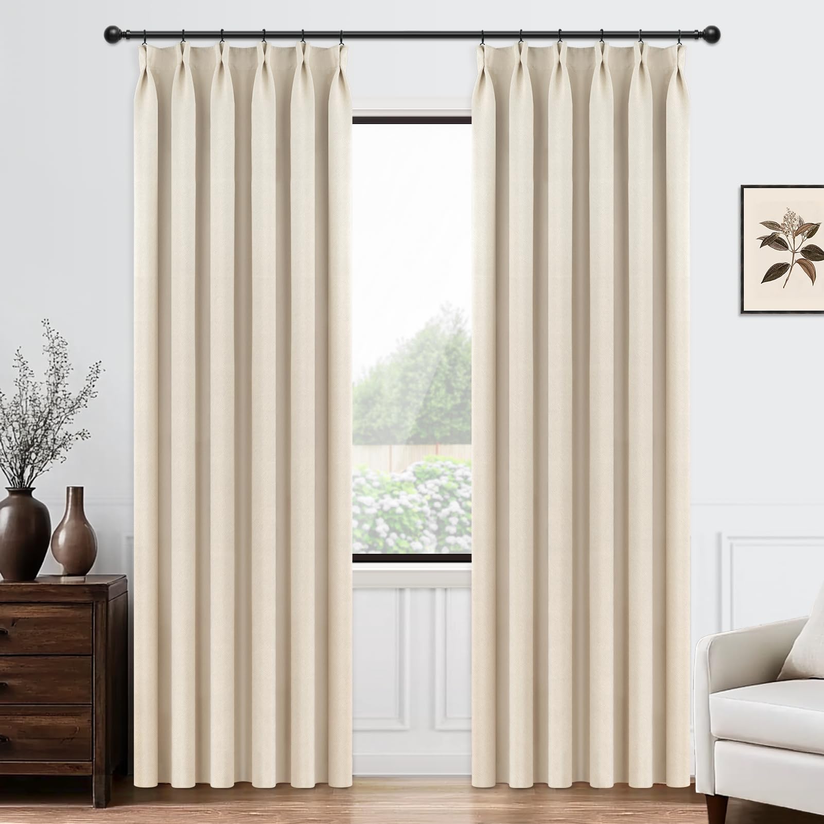 MRTREES Cortinas Opacas Fruncidas Dormitorio Modernas Termicas Aislantes Frio Calor Ruido Luz Rayos UV para Ventanas Salon Habitacion Matrimonio Juvenil 2 Piezas 140 x 245 cm Beige