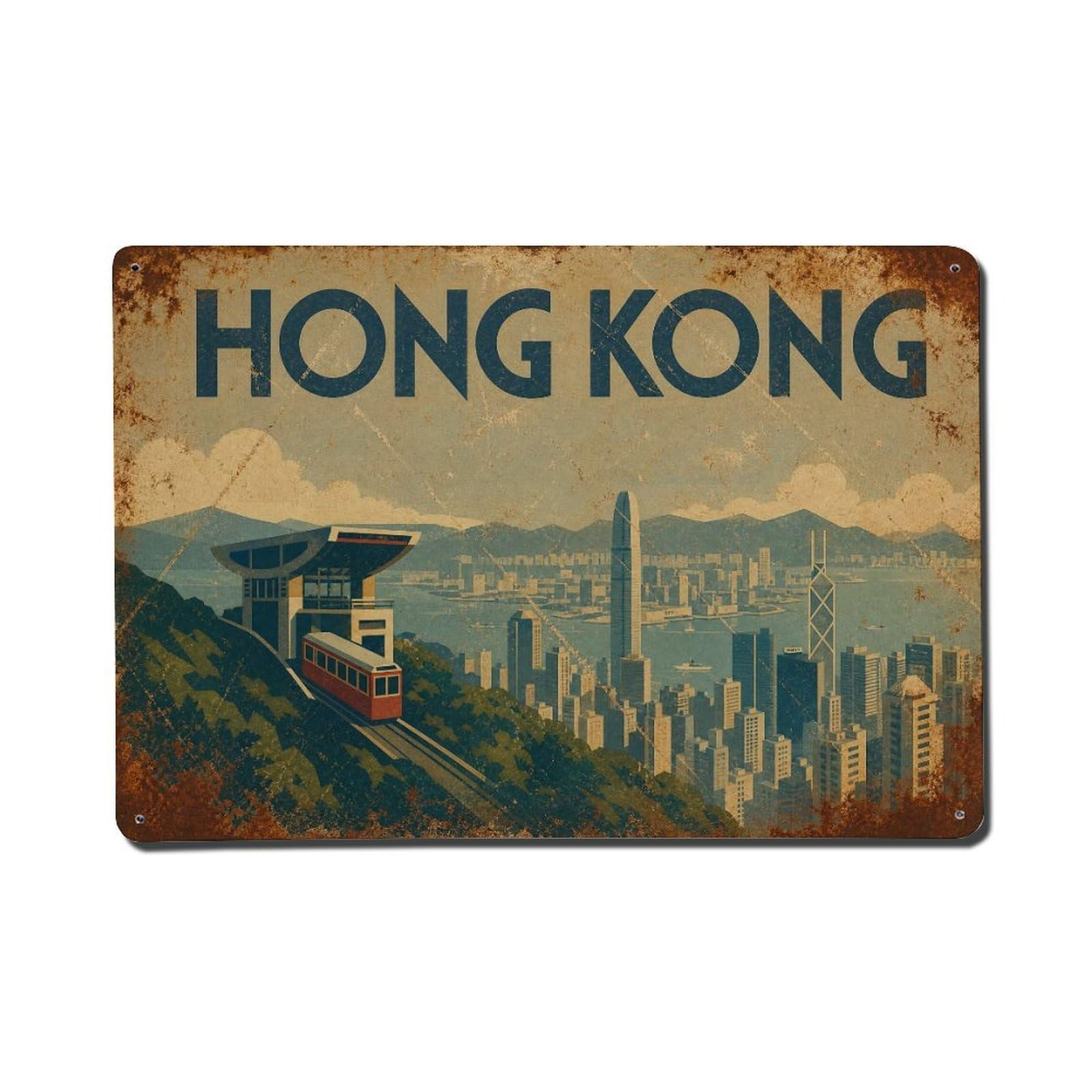 Metal Tin Sign Vintage Travel Hong Kong Peak
