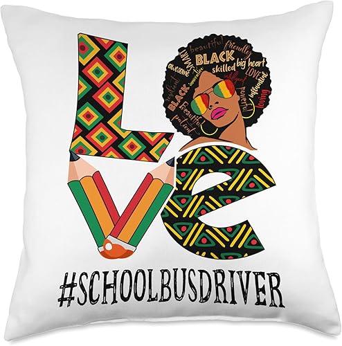School Bus Driver Love Afro African Black History Month Throw Pillow