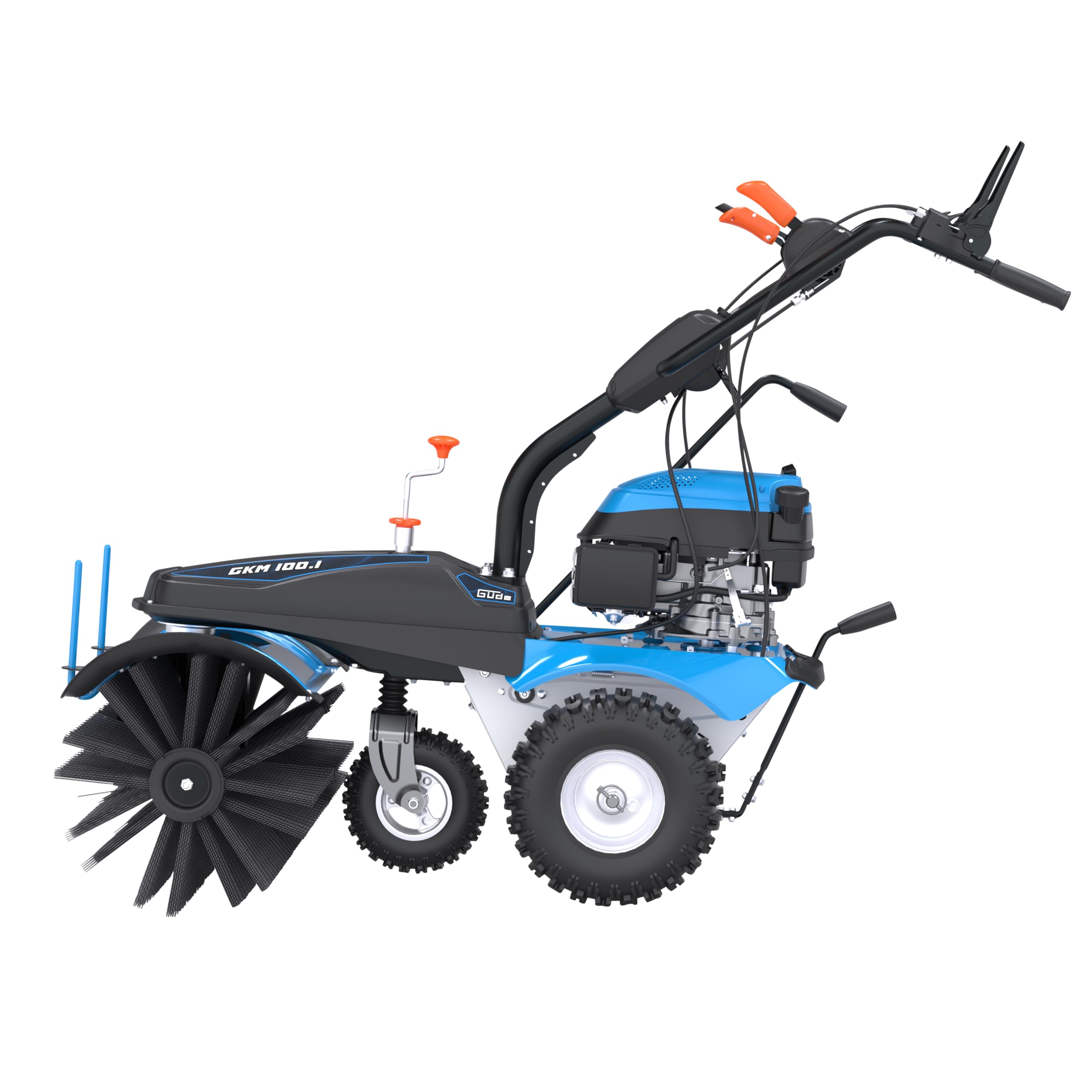 Güde GKM 100.1 Kehrmaschine - 4-Takt OHV-Motor, 173 Kubikzentimeter Hubraum, 3,2 Kilowatt, 4,4 PS, 1 Meter Arbeitsbreite, Bürste, Schneeschild und 72 Liter Behälter, 3 Vorwärts- und 1 Rückwärtsgang