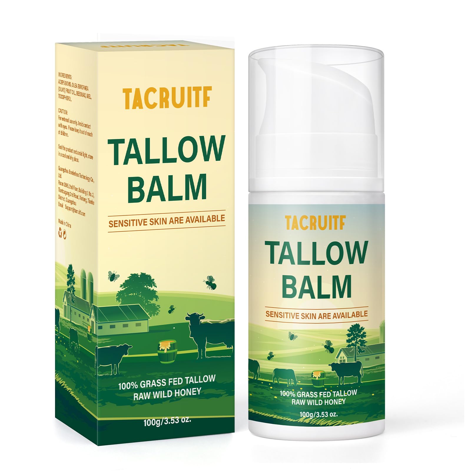 Tacruitf Beef Tallow Balm, 100% Grass Fed Beef Tallow, Whipped Moisturizer for Sensitive Skin, Handmade All-Natural Moisturizer for Soft And Smooth