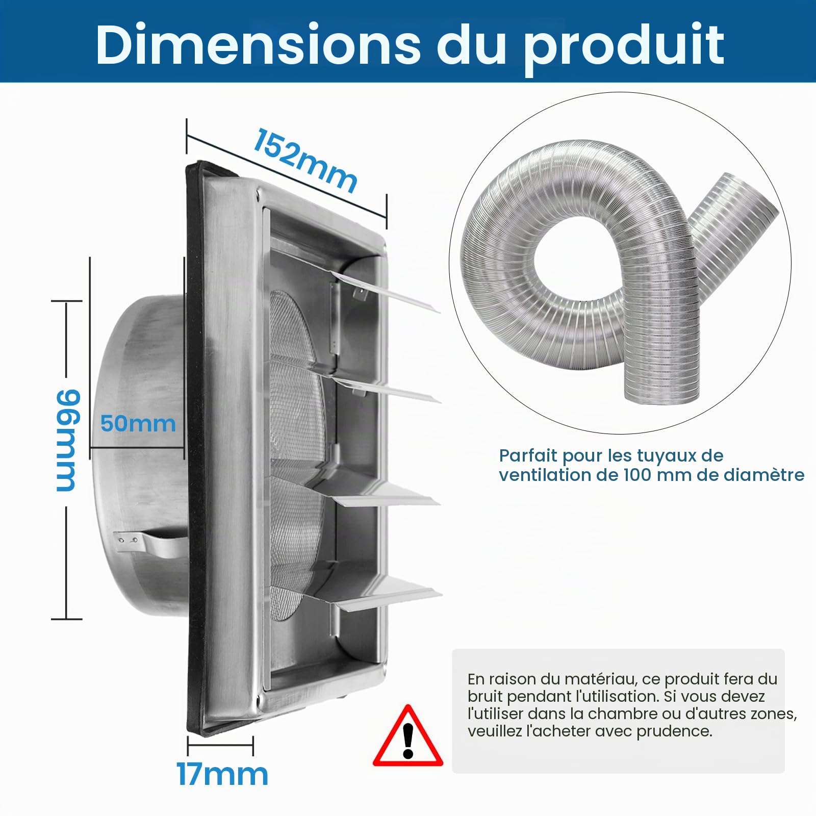 Grille Ventilation 100mm INOX Verrouillable – Anti-Insectes Mural | Anti-insectes avec Moustiquaire, Clapet Anti-retour Intégré, Installation Murale Rapide, Matériau Inoxydable Résistant