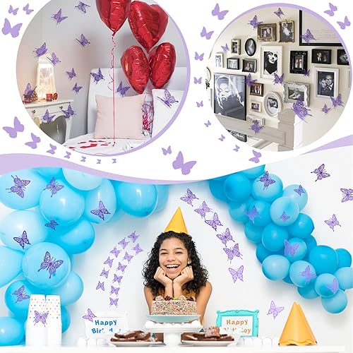 Miniatura 4 de Calcomanías de mariposa moradas 48 unidades 4 estilos 3 tamaños decoraciones de mariposa de mariposa decoraciones de pastel de fiesta de mariposa