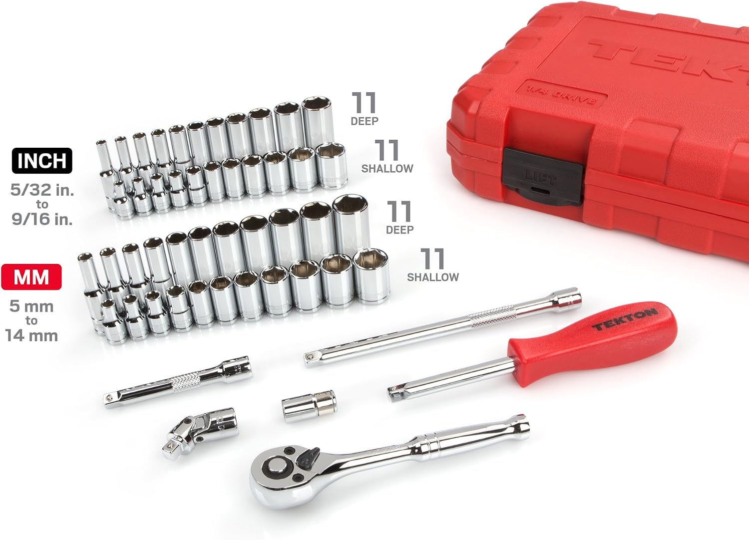 TEKTON 13101 3/8-Inch Drive Socket Set, Inch/Metric with TEKTON 13001 1/4-Inch Drive Socket Set, Inch/Metric
