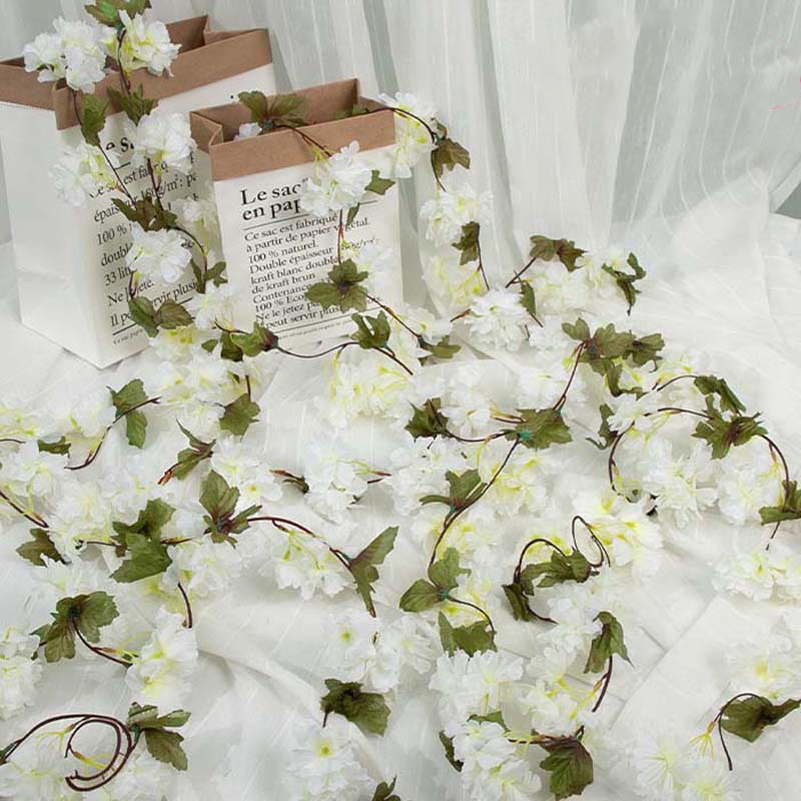Aartner 230cm Artificial Cherry Blossom Garland Vines, Artificial Flowers Garland Fake Silk Flowers for Garden, Room, Home Decor (White)