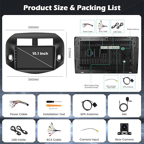Miniatura 8 de Hikity 4+64G Android 13 Radio de coche para Toyota RAV4 2007 2008 2009 2010 2011 2012 con Carplay inalámbrico Android Auto, pantalla táctil de 10