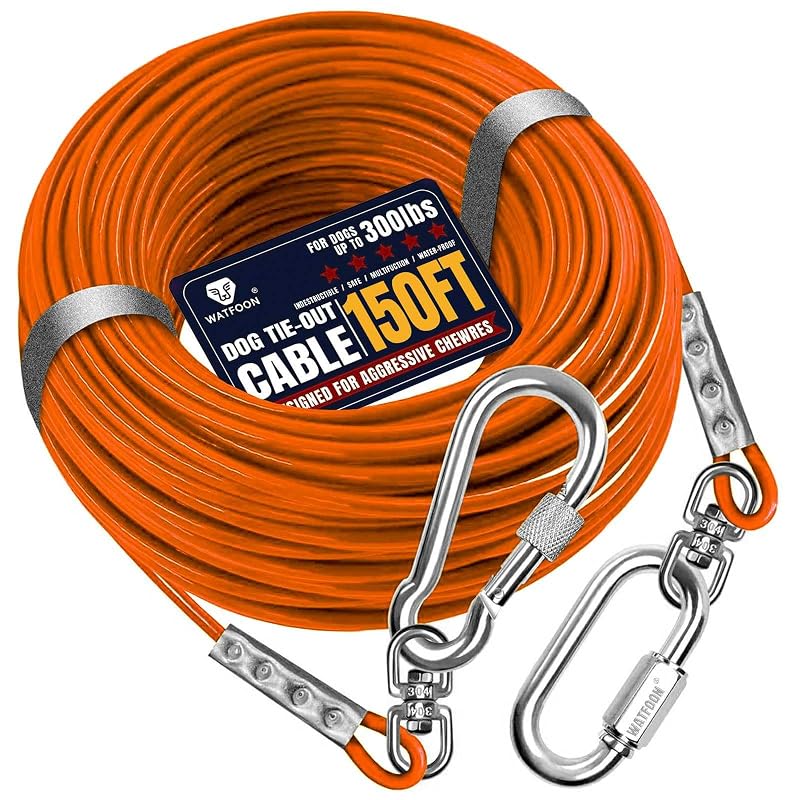 Cabo de Contenção para Cães WATFOON em Aço Inoxidável com Revestimento de PVC, 45,72 m, Laranja