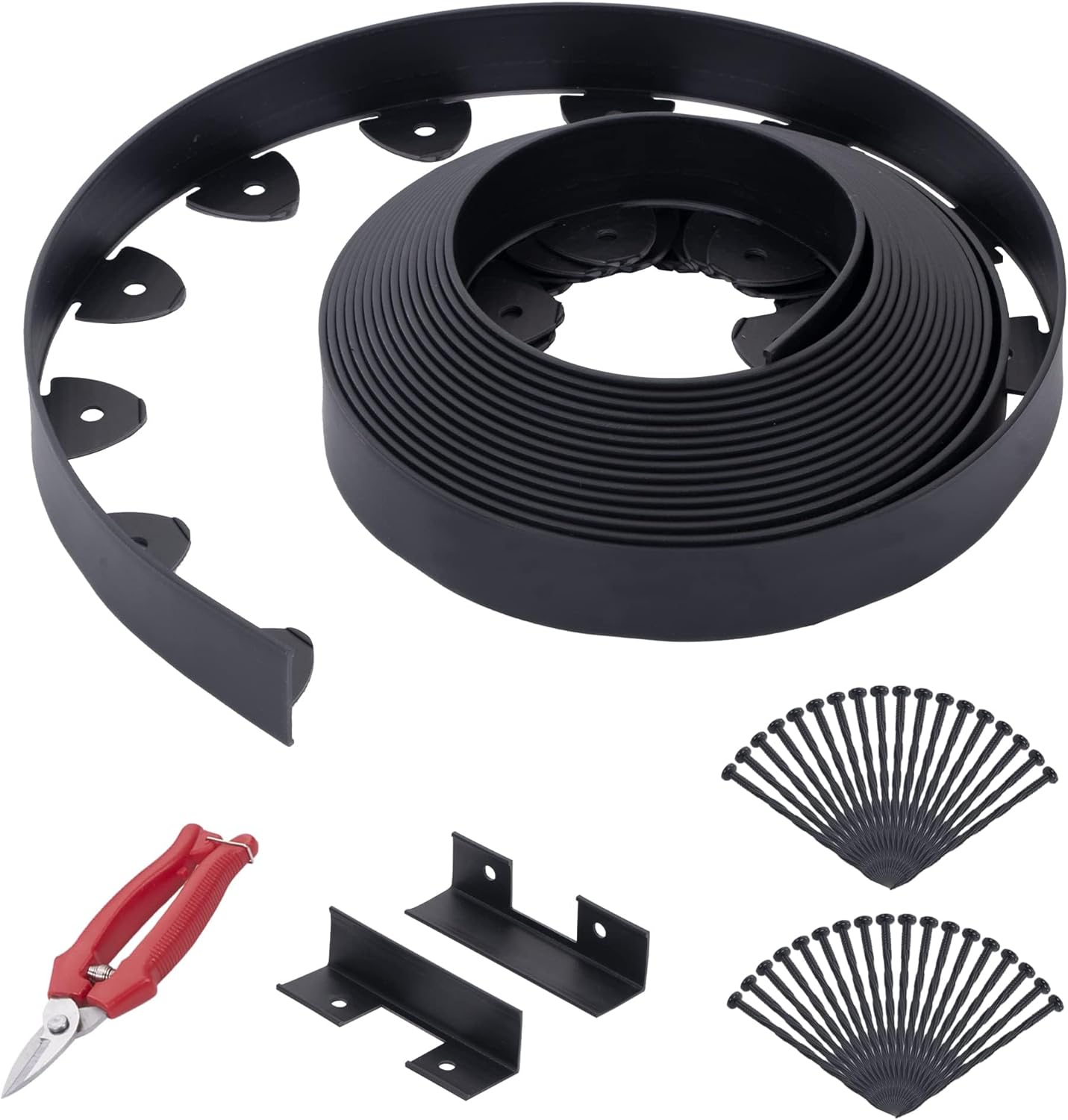 40 Ft Landscape Edging, Garden Edging with 36 Pcs Spikes, 2 in Tall Plastic Edging for Landscaping, No Dig Garden Border Edging, Landscaping Edging Border for Flowerbed Lawn Yard Grass, Black