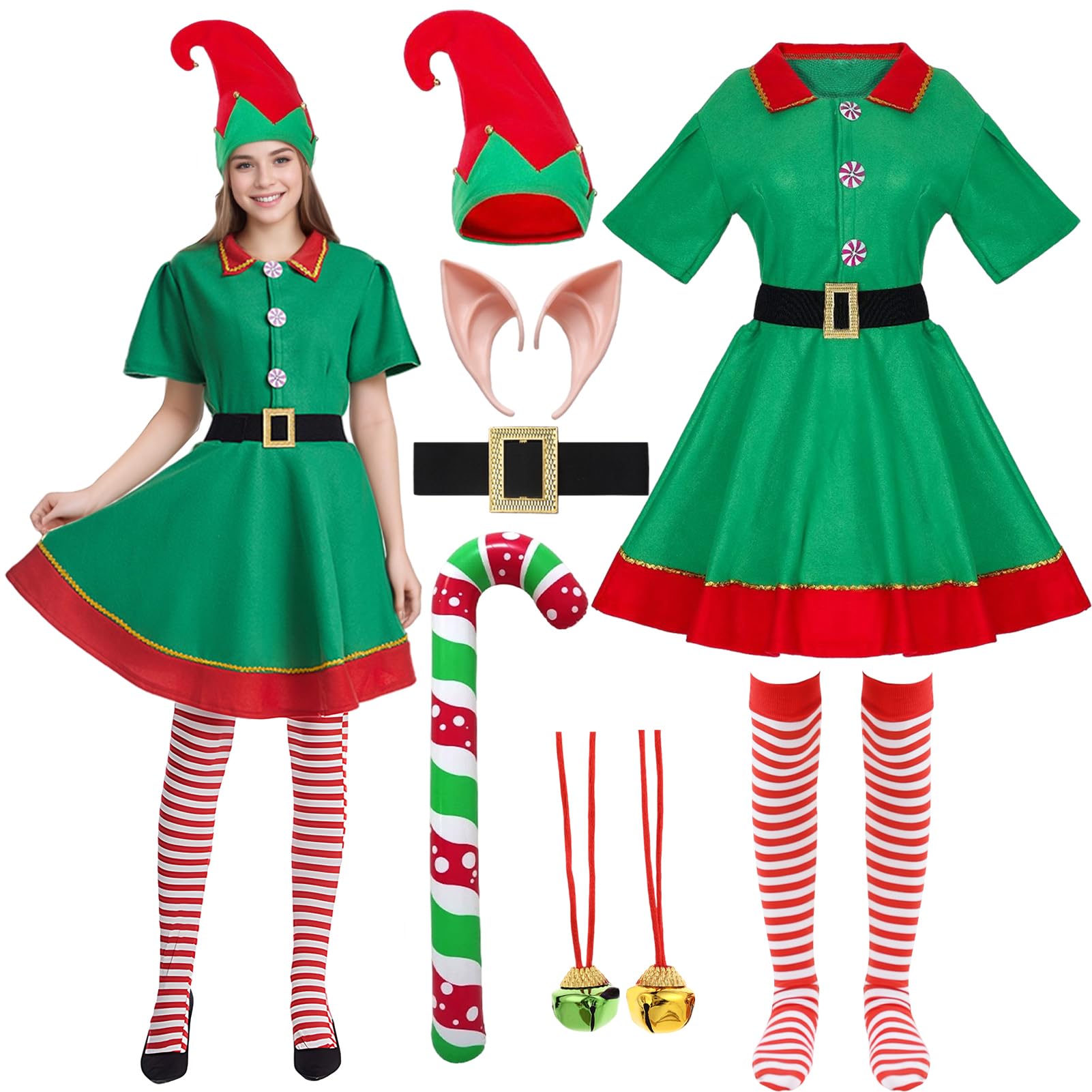 Crittygo Christmas Elf Costume Women Adults, Santa's Helpers Costume Set, Christmas Elf Outfit for Men Women Xmas Festive Fancy Dress