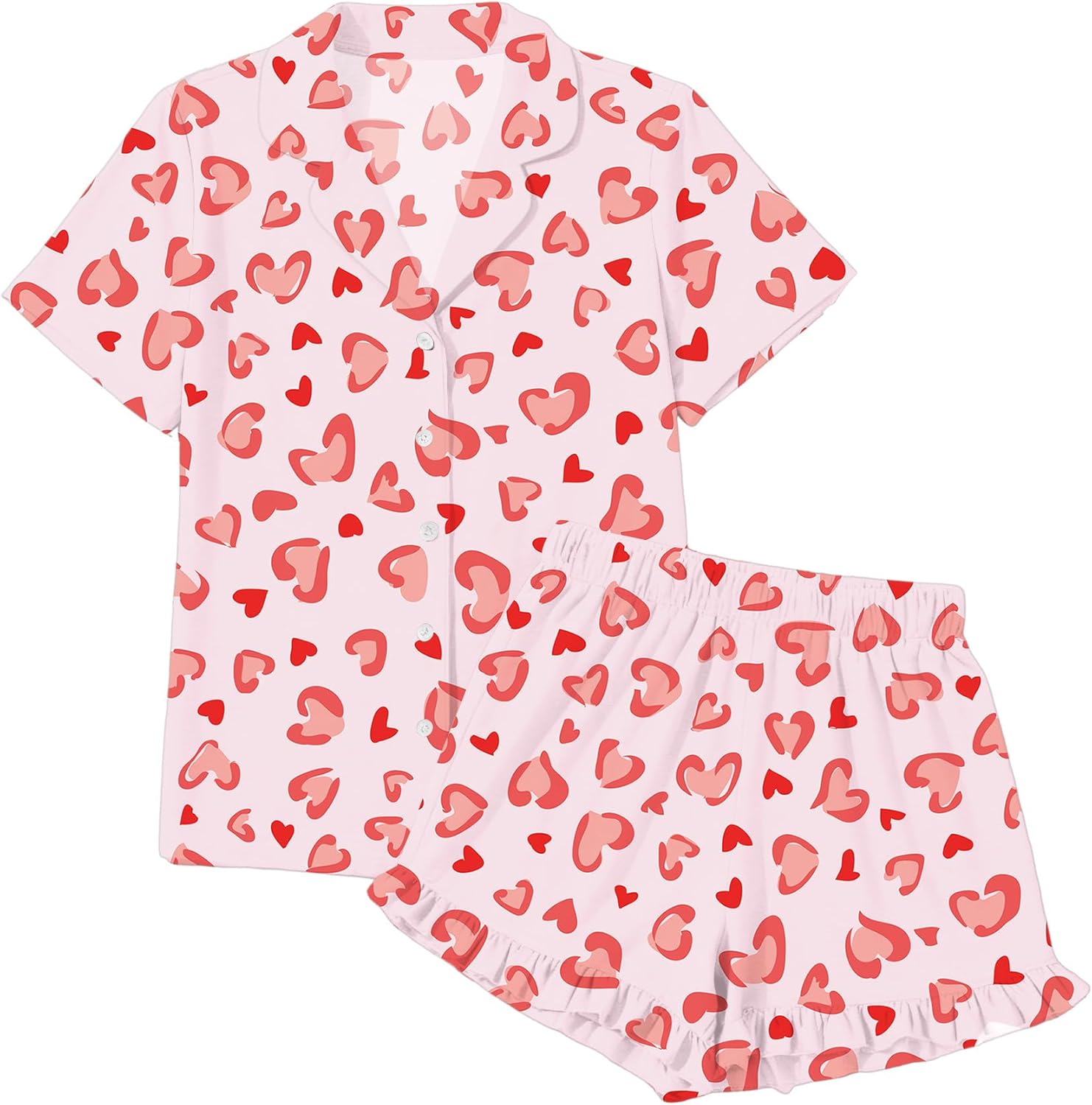 Valentines Pajamas Sets for Women Pjs Short Sleeve Top and Shorts Loungewear 2 Pcs Set Button Down Sleepwear - Image 4