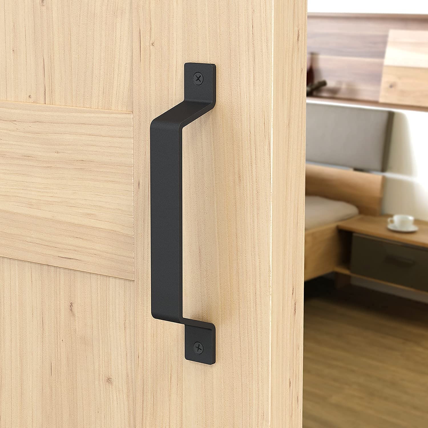 Tibres Barn Door Handle and Pull - Recessed Door Handle for Sliding Barn Door - Pull and Flush Door Handle Set - Rustic Farmhouse Style - Flush Mount - Black - Set of 1