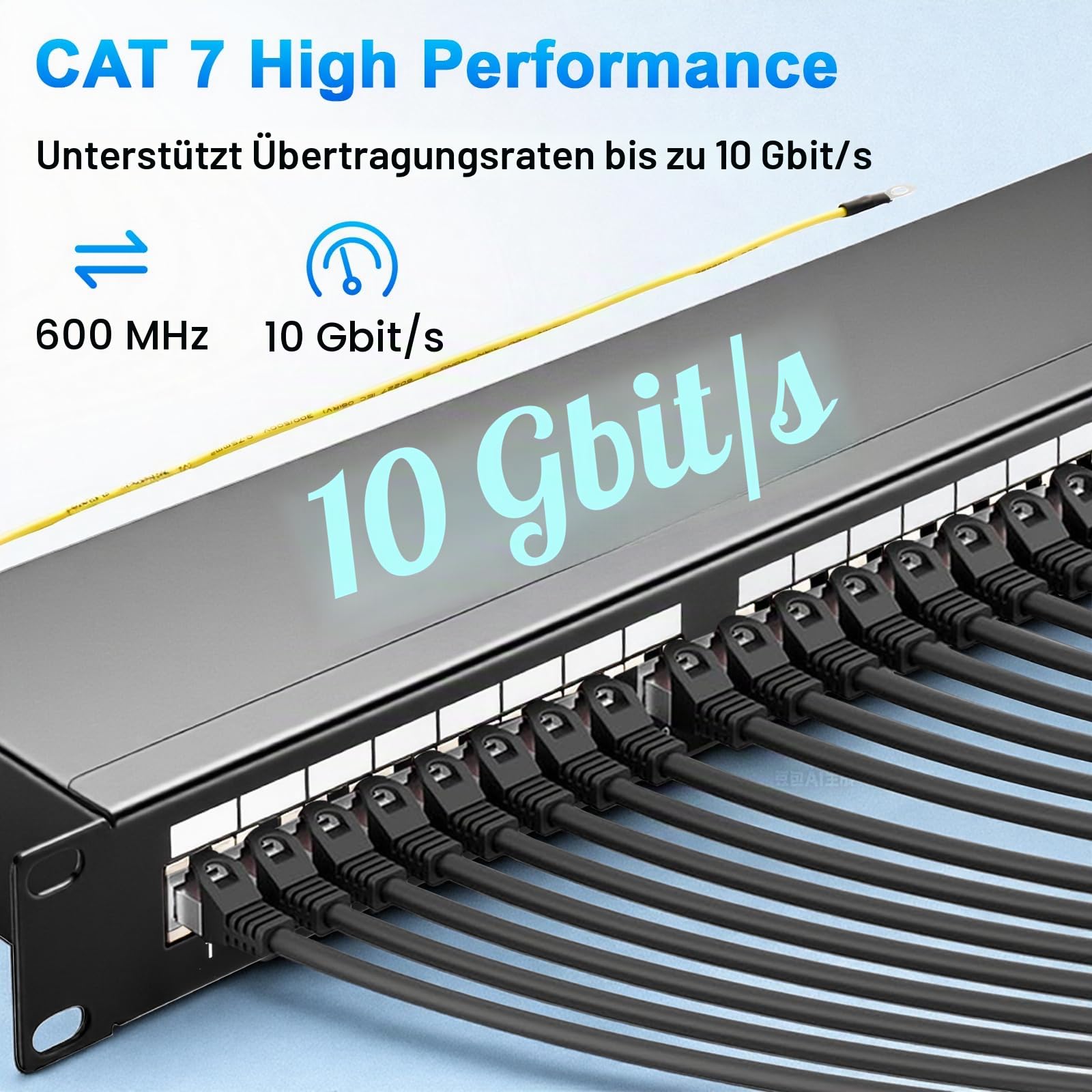 CAT 7 Patchpanel Verteilerfeld 24 Port, Geschirmtes LAN Netzwerk Patchpanel RJ45 mit LSA Leiste, 10Gbps Patchpanel 19 Zoll für Cat7/6A/6 Verlegekabel