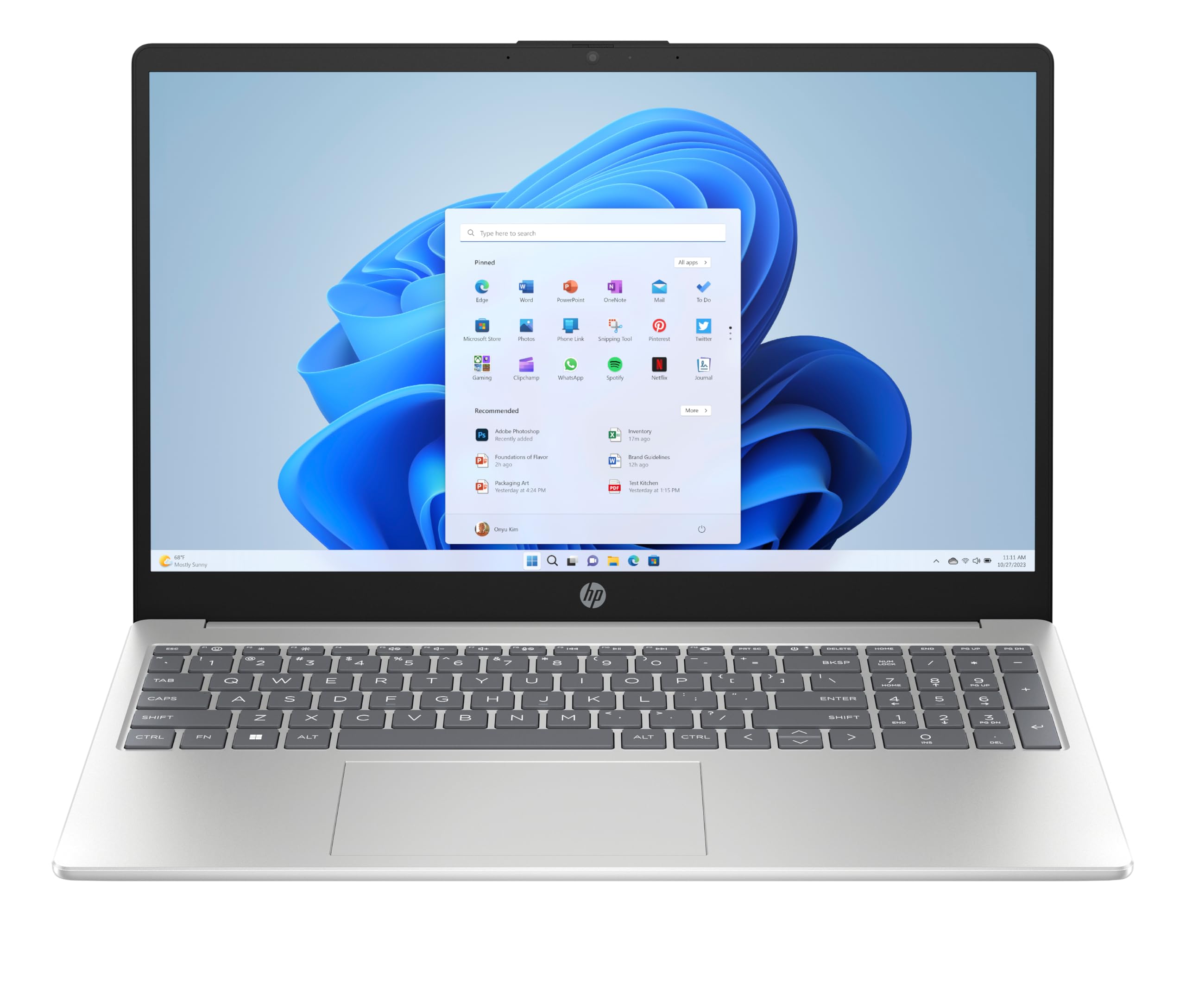 HP 15-fd0261ns — laptop 15,6" FHD (Intel N100, 4 GB RAM, 128 GB UFS, Intel UHD, Windows 11) Srebrny - klawiatura QWERTY Hiszpański - w zestawie Microsoft 365 Personal 12 miesięcy