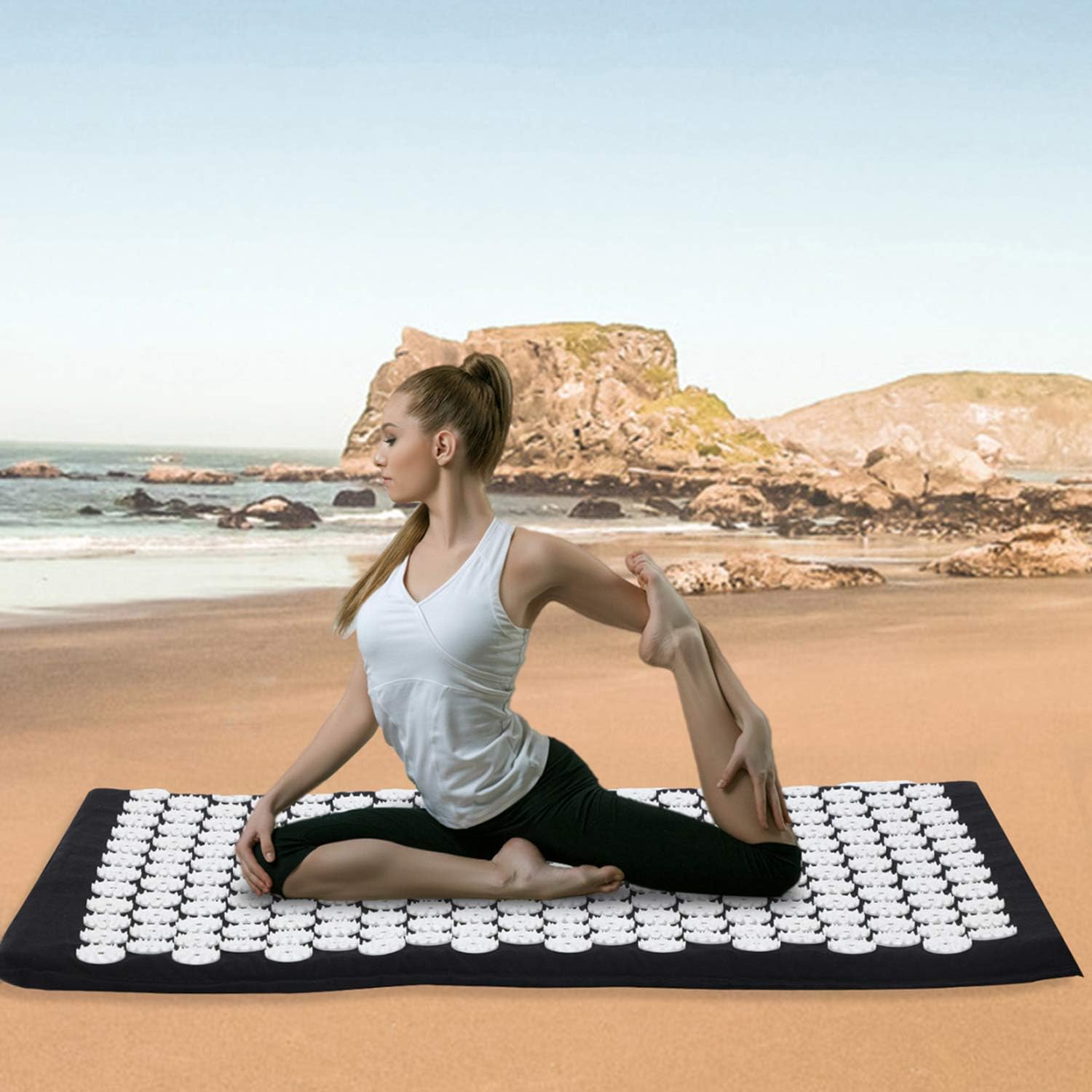 Hoollybanan Acupressure Mat and Pillow Massage Set with Carrying Bag for Back, Neck, Headaches Pain Relief-Relieves (Black) : Health & Household