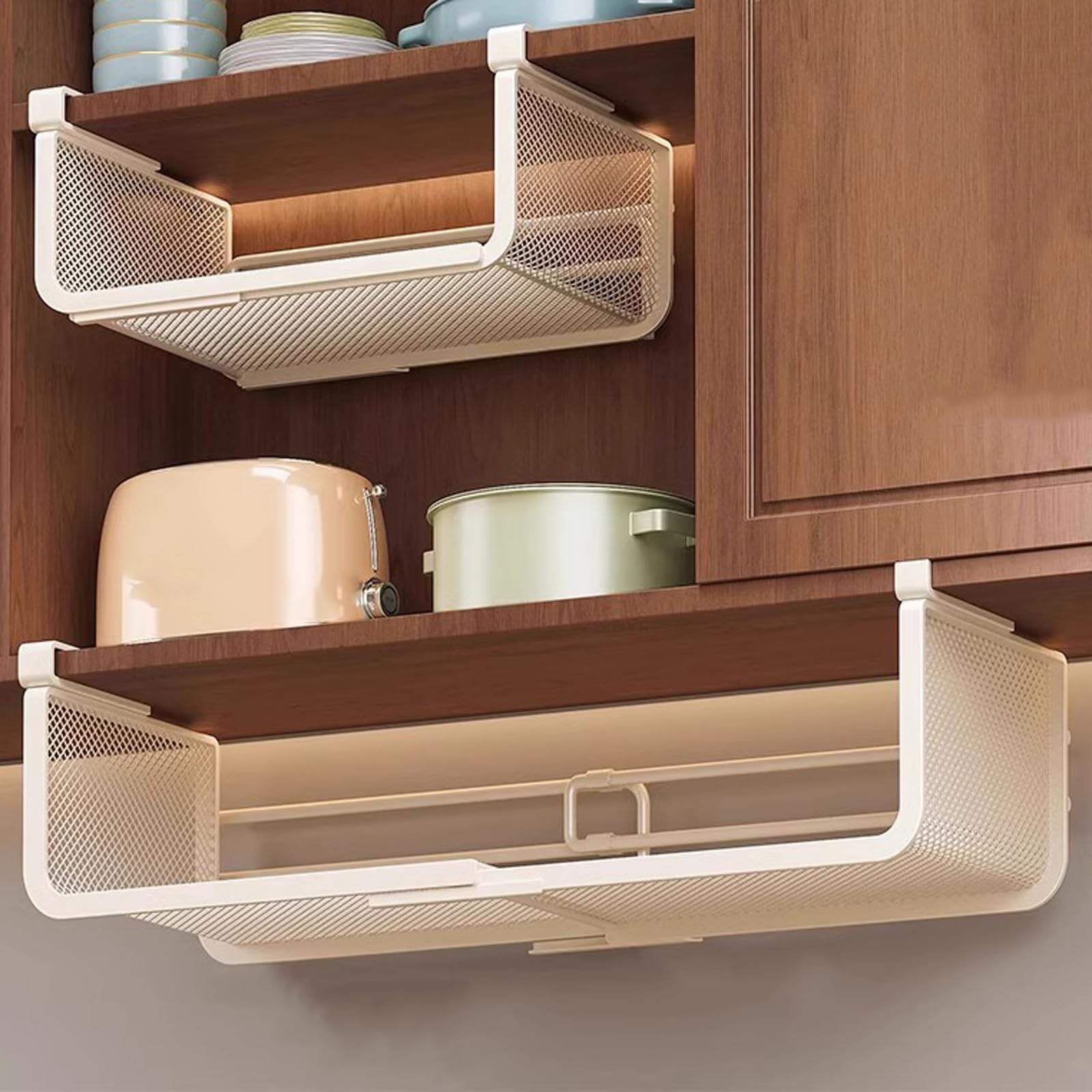 Cesto Portaoggetti Estensibile sotto Mensola,Ripiano Cucina,Cestello Sottoripiano,Ripiano Regolabile sotto Il Mobile,Cesto sotto Ripiano Organizer Dispensa Multifunzionale,per Casa