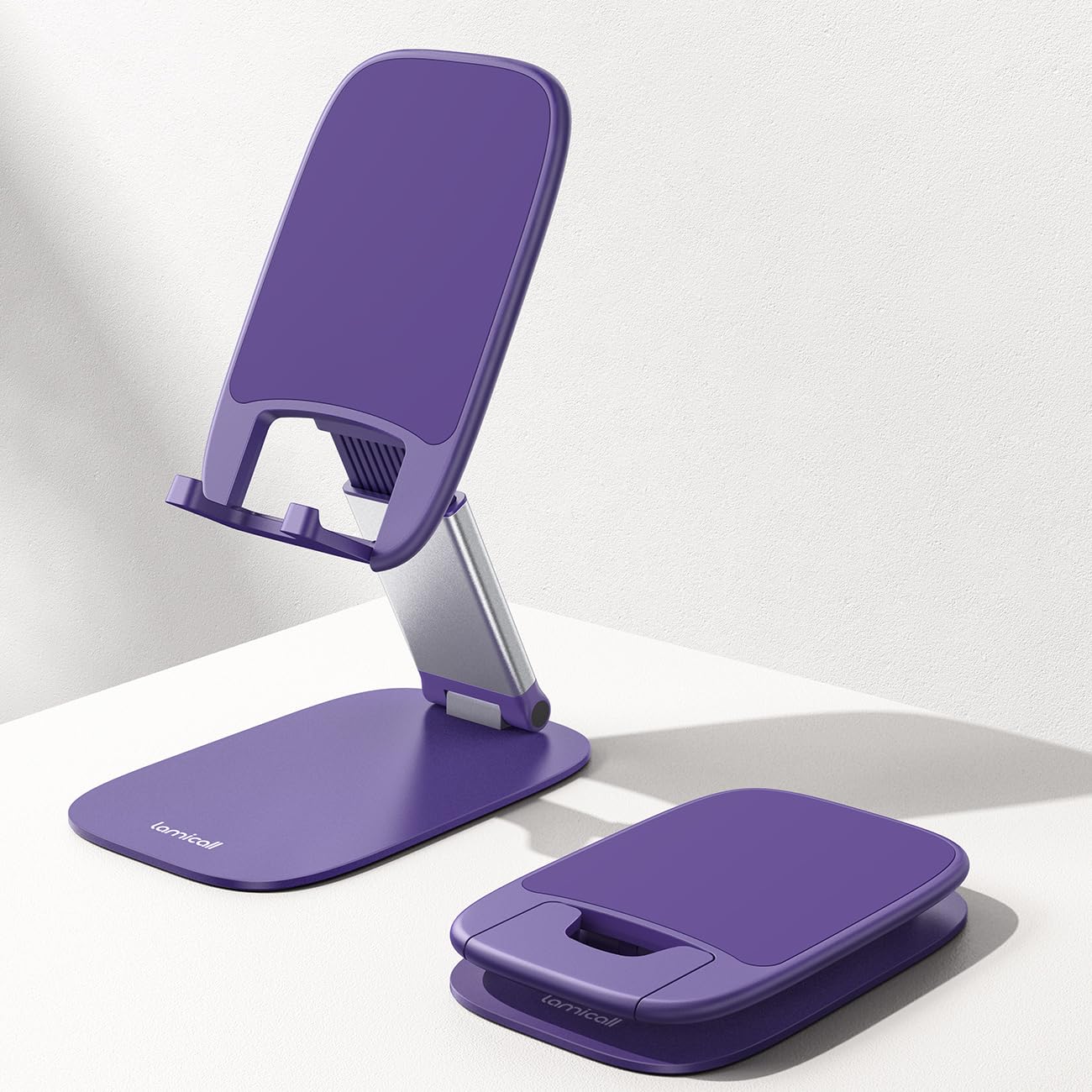 Lamicall Handy Ständer, Verstellbare Handyhalterung Tisch - [1,5cm Super Dünn] Faltbarer Handy Halterung für Schreibtisch, Tragbarer Handyhalter Handyständer für iPhone 17 16 15 14, Samsung Smartphone