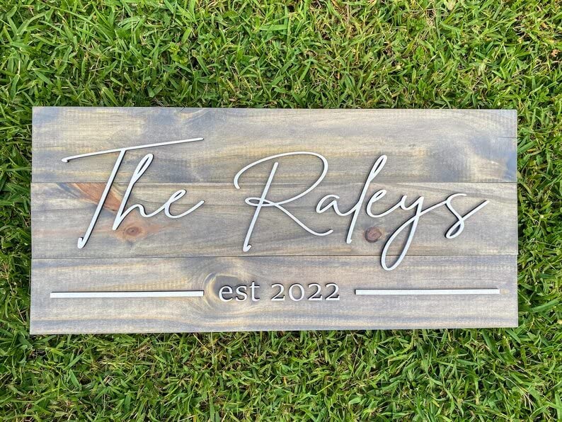 Miniatura 4 de Personzalized 3D Style Effect Wood Sign for Easy Customization and Family Name Wedding Gift (White Text - Gray Stain)