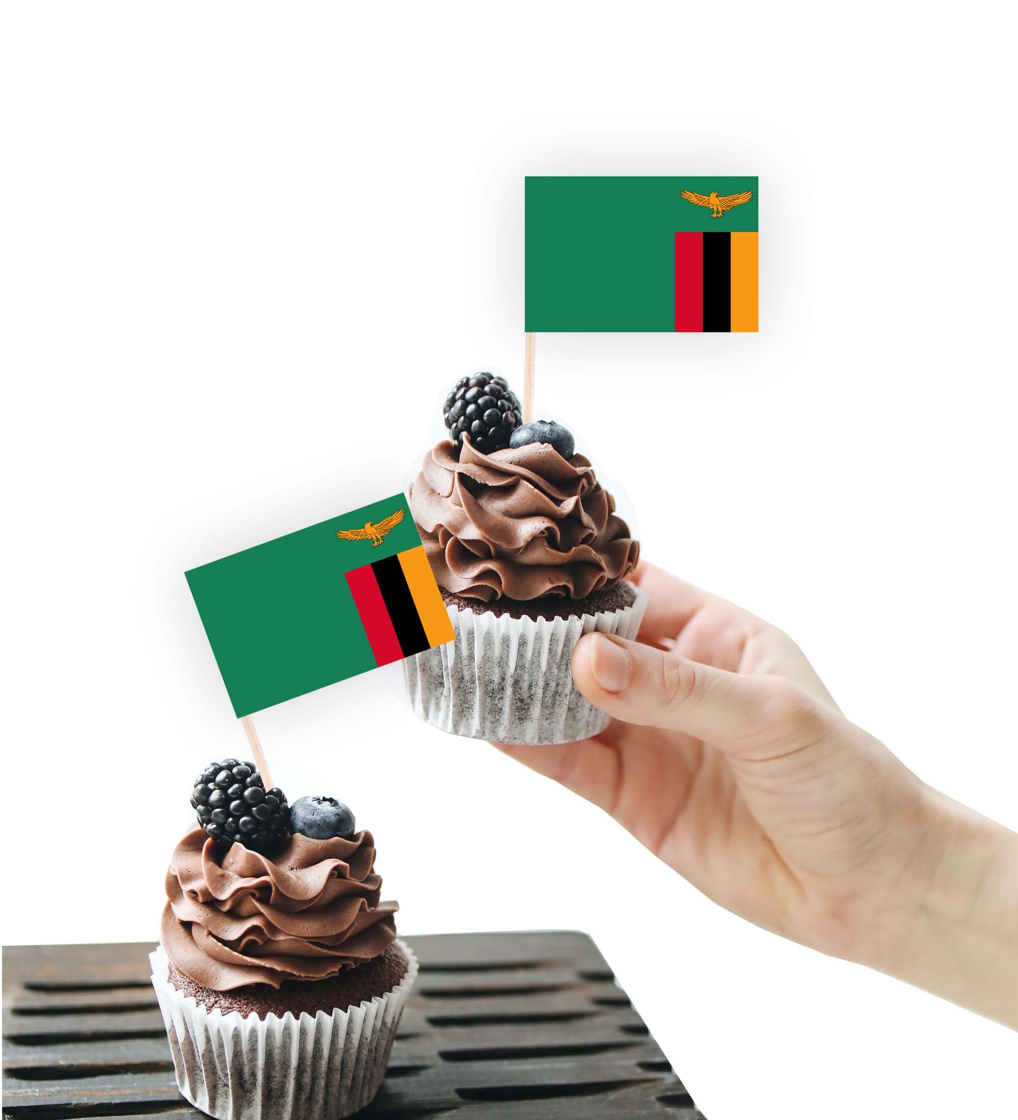 100PCS Zambia Flag Cake Topper,Zambian Cupcake Stand For Party Decoration Supplies