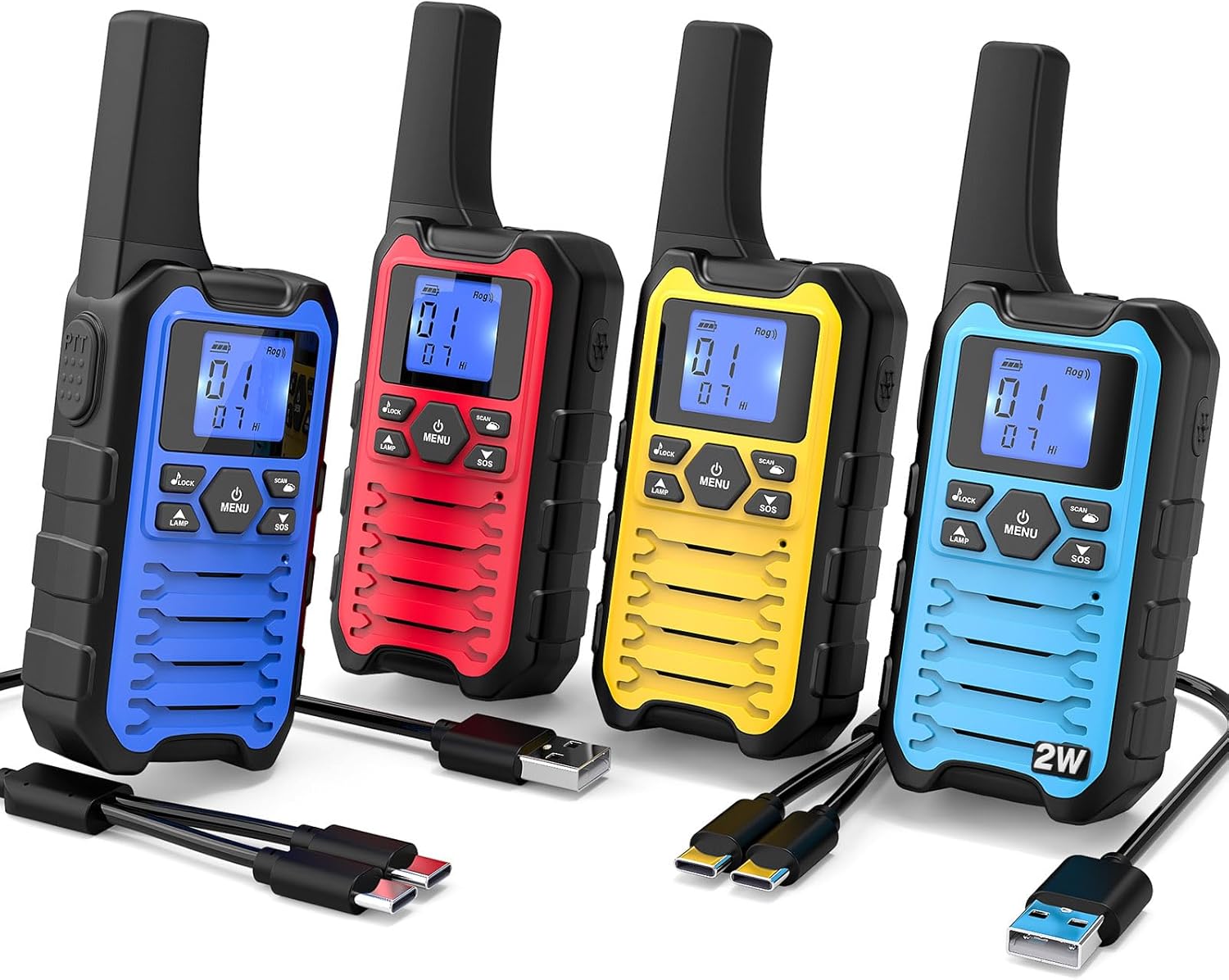 Wishouse K15 Walkie Talkies Long Range for Adults, Rechargeable Two-Way Radios 4 Pack, 2W FRS, 22 Channels, USB-C, Flashlight, NOAA/SOS, Quick Pair, for Camping & Hunting, Emergency Use