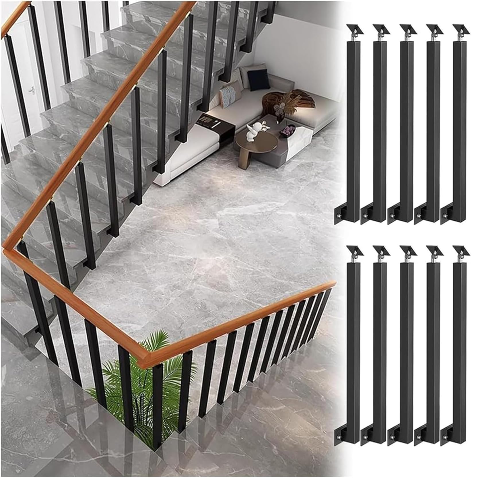 Poteaux de balustre d'escalier carrés métalliques à montage latéral pour terrasse et jardin