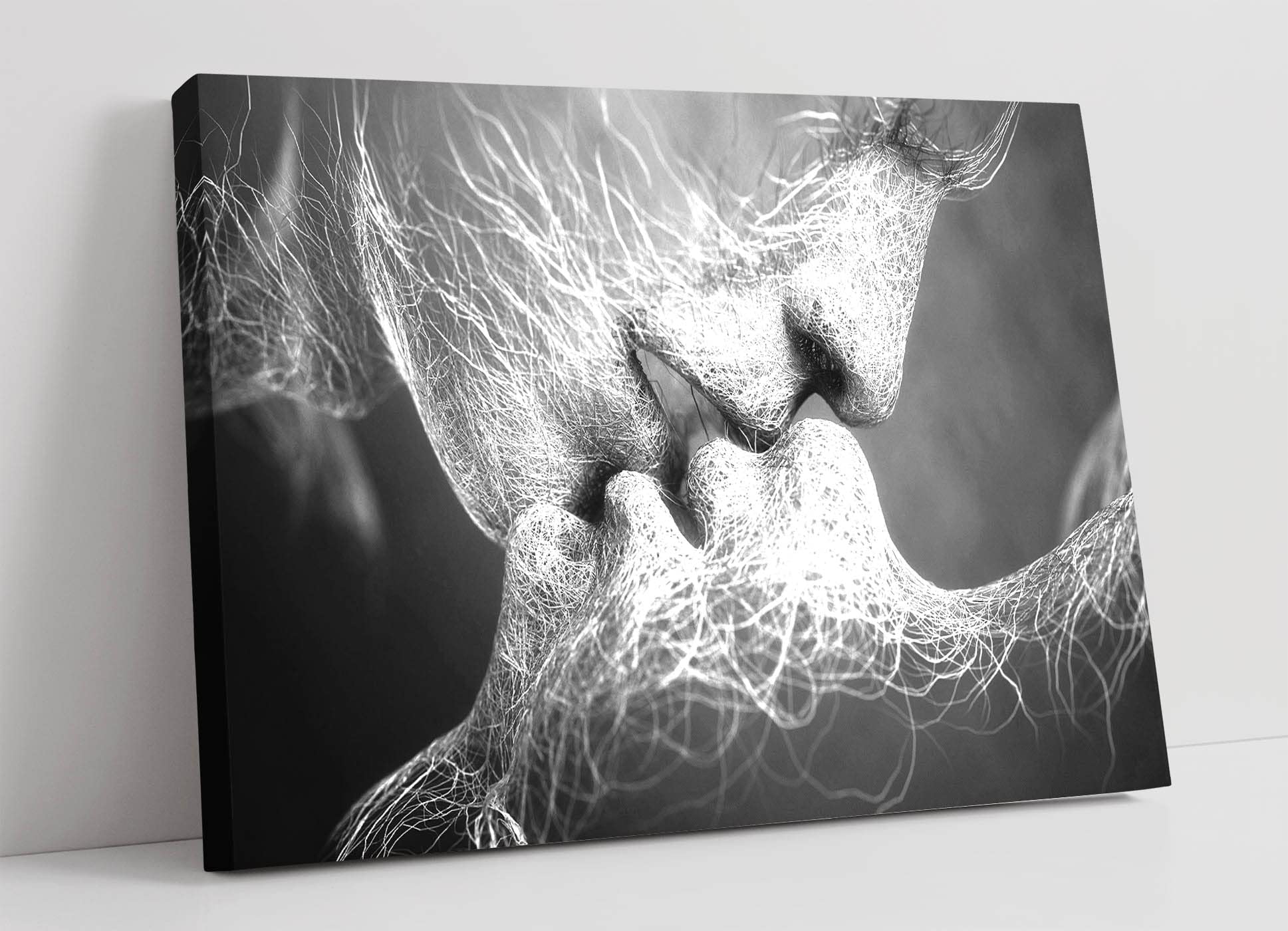 CanvasArtShop LOVERS KISS CANVAS WALL ART ARTWORK 30MM DEEP FRAMED PRINT BLACK AND WHITE (18in x 12in / 45cm x 30cm)