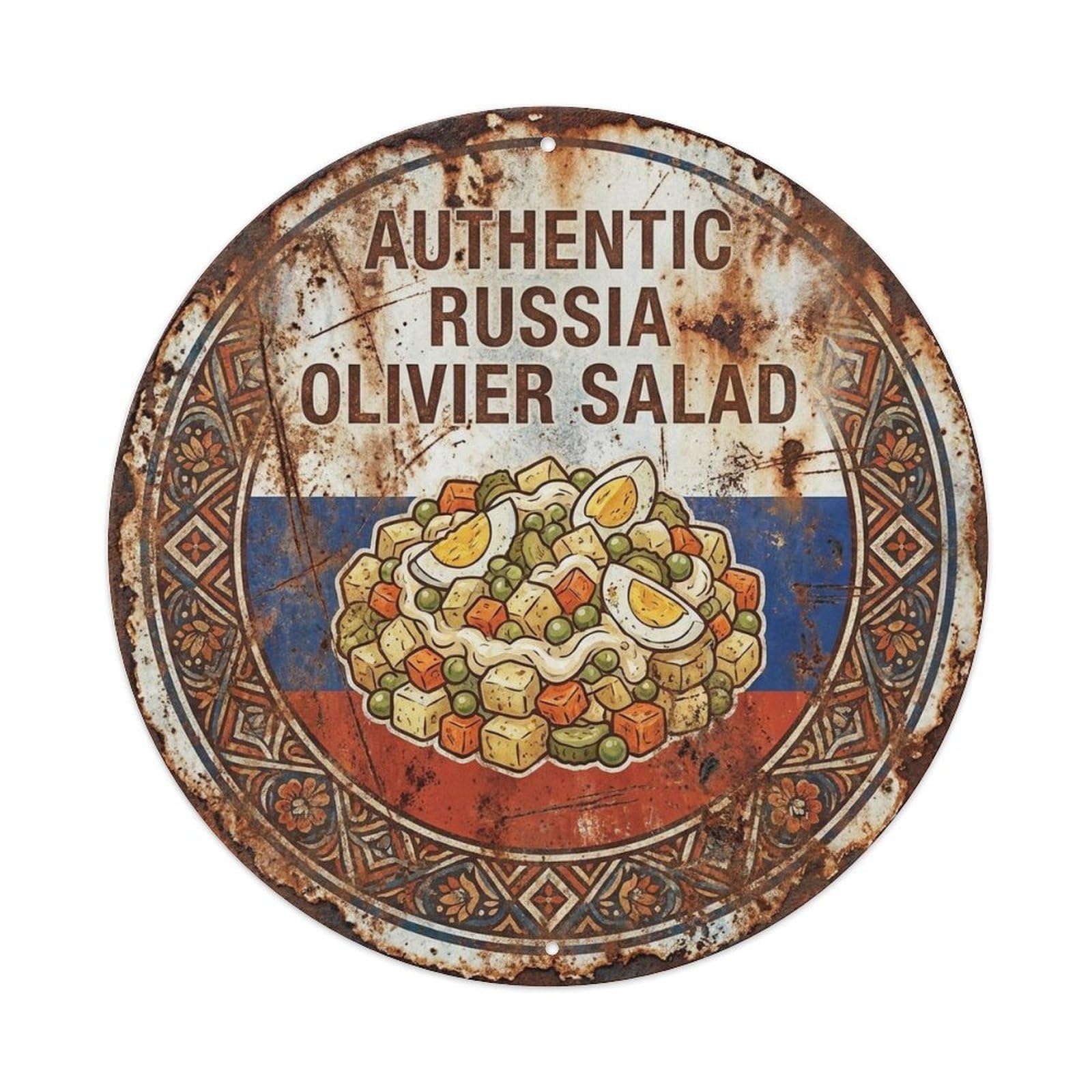 Russia Travel Olivier Salad Russian Cold Side Cuisine Metal Tin Sign
