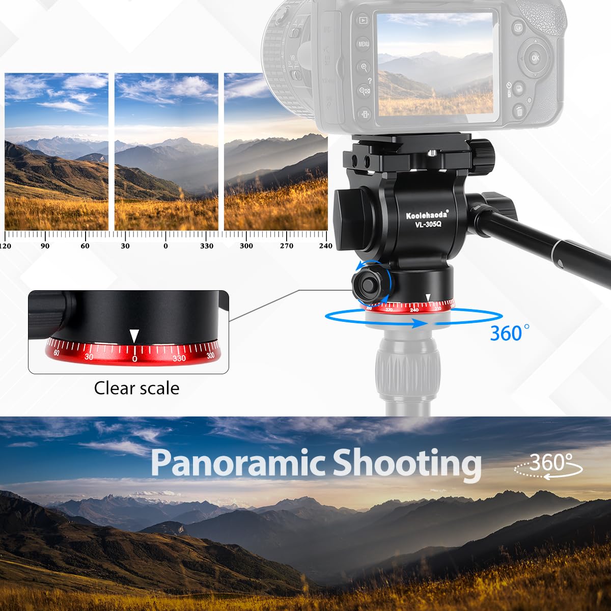 Koolehaoda Trépied Tête Fluide Vidéo Compacte Tête Panoramique Inclinable avec Plaque Arca pour Caméras Vidéo, Appareils Photo sans Miroir et DSLR, Charge 3 kg