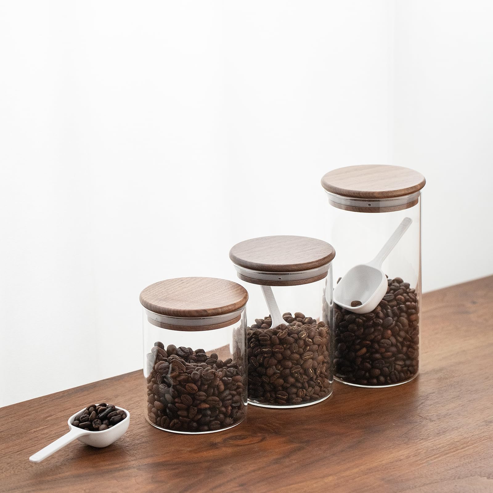 Amazon｜Muso Wood ガラス キャニスター コーヒー豆 保存容器 密閉