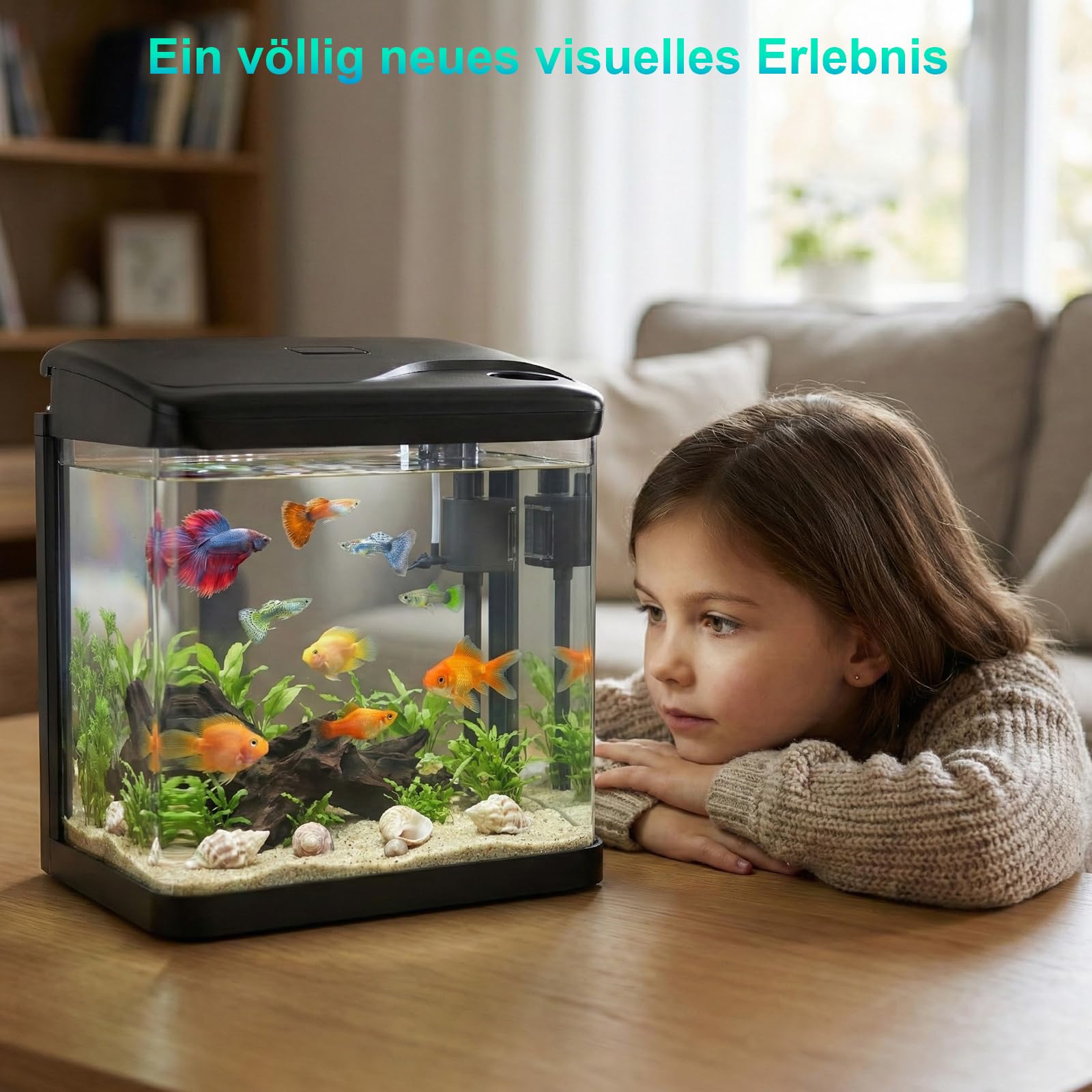 10L Aquarium Set Nano Fischtank Aquarium Mit LED-Leuchten & Filtersystem kleines Aquariums Komplettset Schwarz
