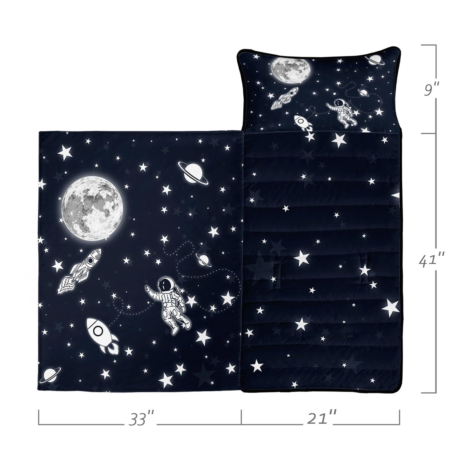 Datura home Nap Mat -Rocket Moon Astronaut Sleeping Bag with Removable Pillow - Daycare and Sleepovers Preschool Kindergarten Bedding Set for Kids Toddler Boys Girls(Moon Standard)