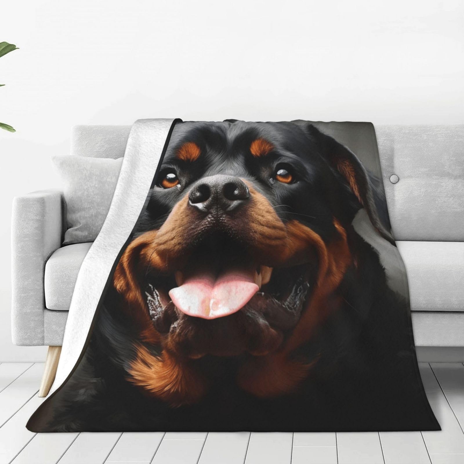 KLOPH Cool Rottweiler Dog Art Throw Blanket 40"x30" Flannel Fluffy Warm Blanket for Couch, Reversible Plush Blankets for Bed, Comfy Fuzzy Blanket for Sofa, Plush Lightweight-Blankets for All Season