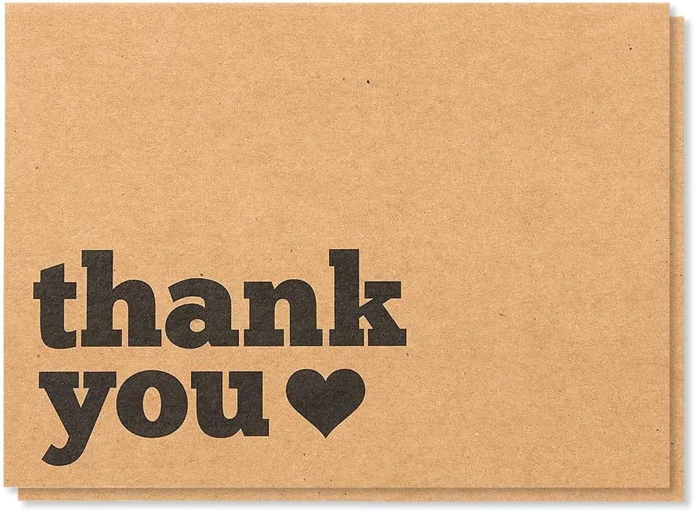 36 Pack Brown Kraft Paper 6 Design of Assorted Thank U Greeting Note Card with Envelopes and Stickers for Father's Day, Business, Wedding, Baby Shower
