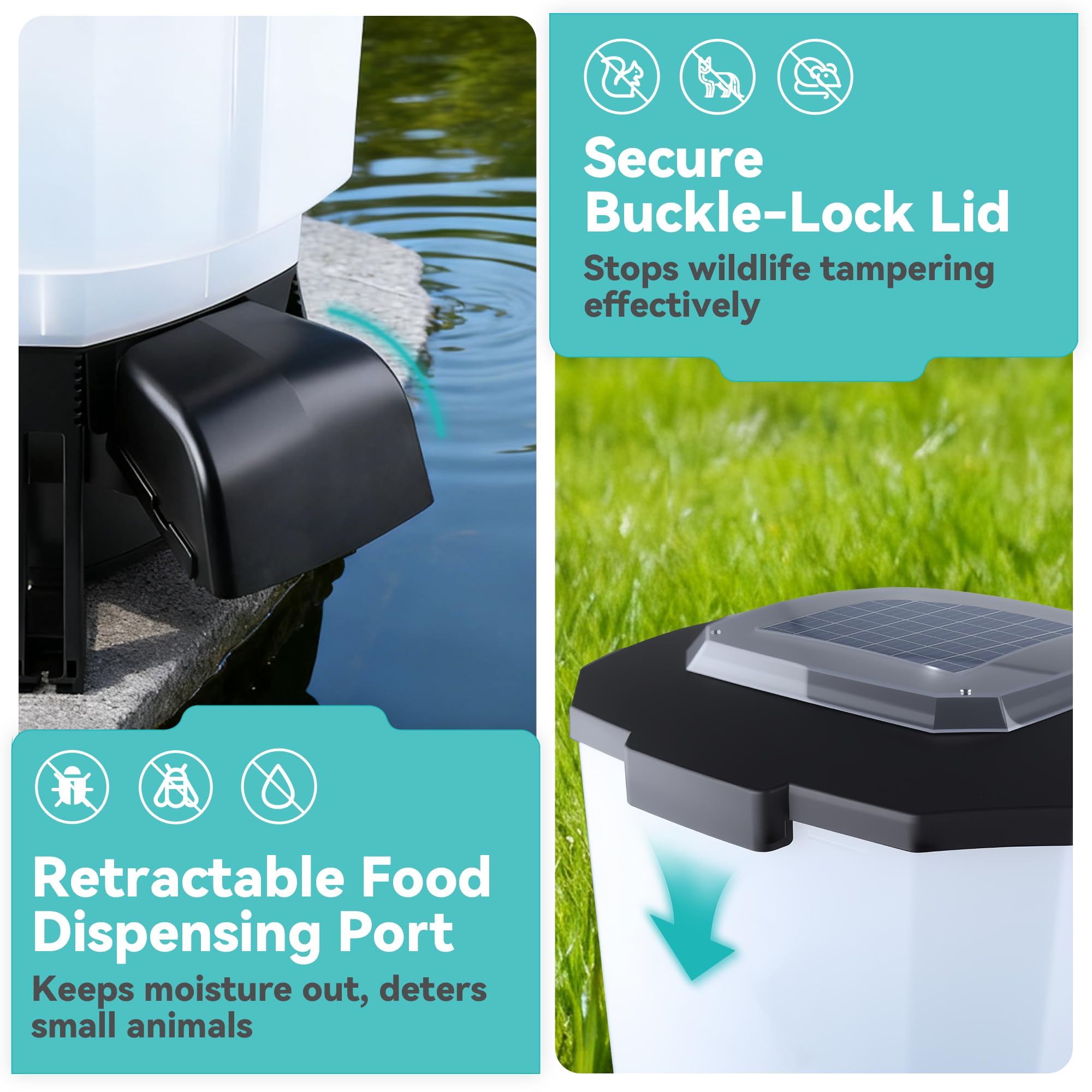 Solar Automatic Fish Feeder for Pond, Large Capacity 23L, Auto Outdoor Koi Fish Feeder, Programmable Auto Timer, Automatic Dispenser for Vacation, Big Tank, Battery & AC Electric Power - image 5
