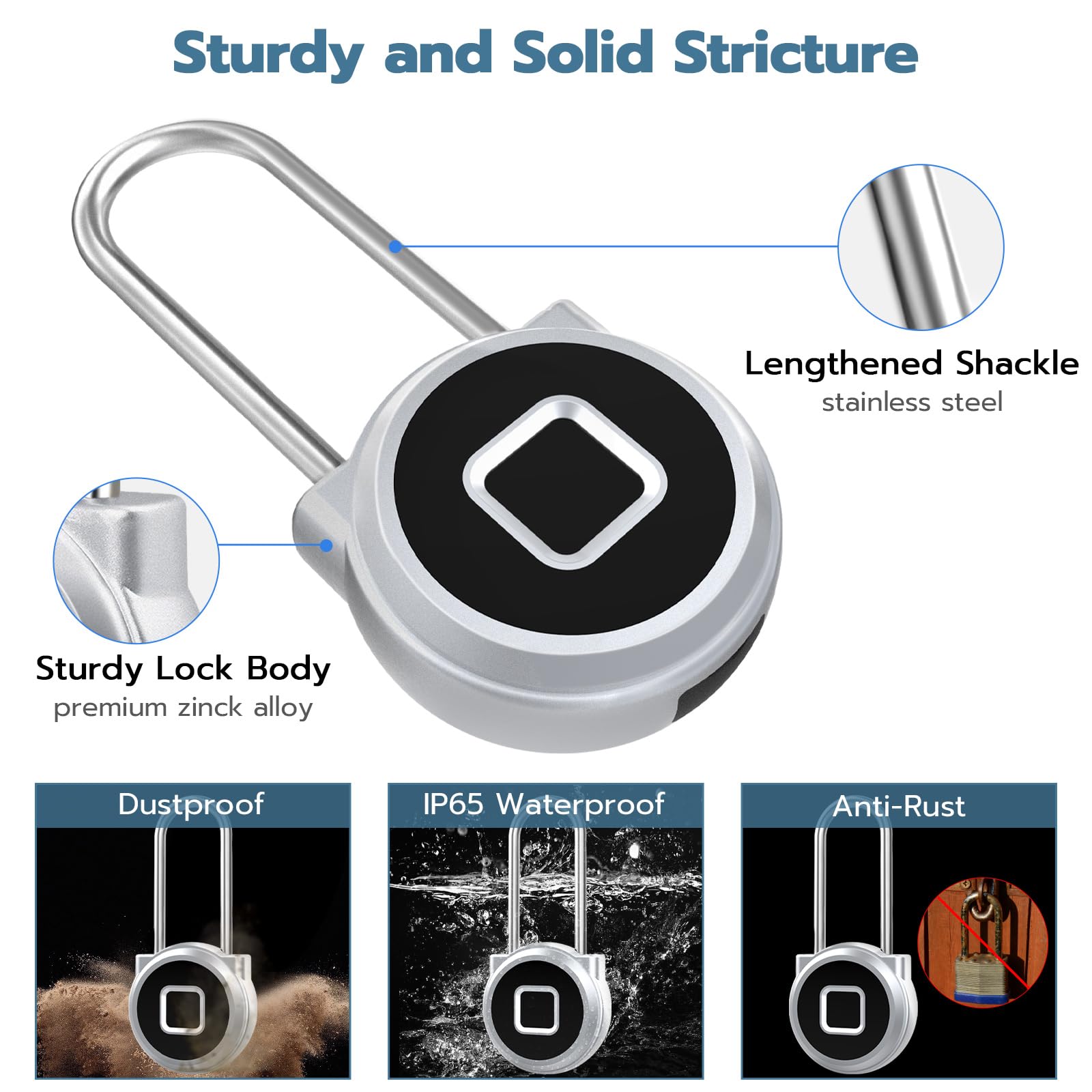 Fingerprint Lock, 2.1 Inch Long Shackle Locker Lock Digital - View #6