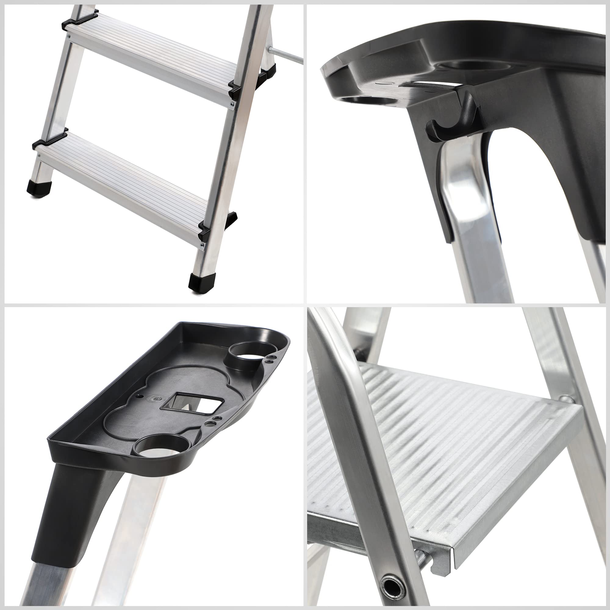 KADAX Echelle Aluminium Pliable 6 marches | escabeau Multifonction | jusqu'a 150kg | antiderapante Stable | Menage Atelier