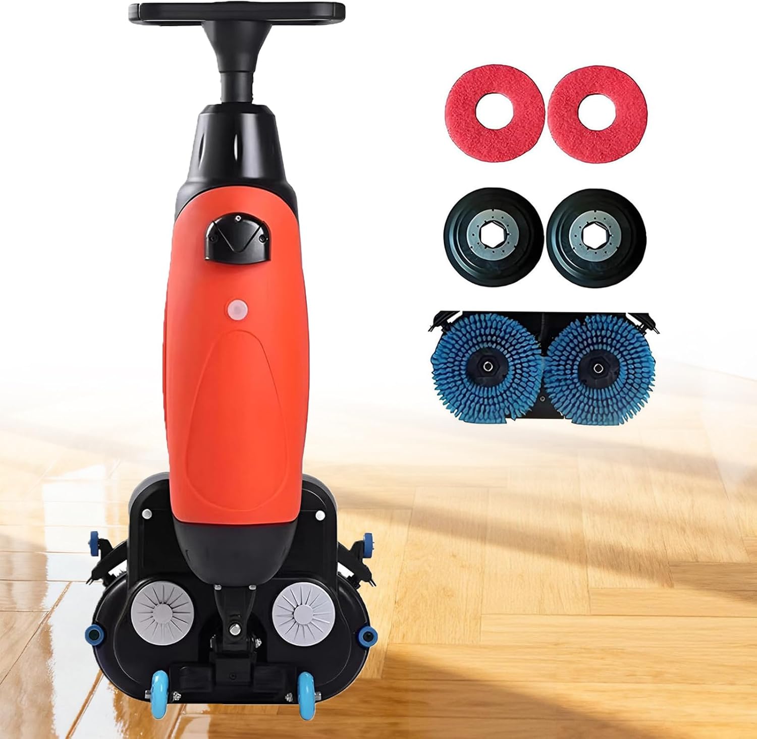 Commercial Electric Floor Scrubber Tile Polisher, 360° Rotating Ride-On Floor Scrubber, Portable Commercial Floor Scrubber, Professional Mini Floor Scrubber, 43 cm Wide, for Tile Red-15A