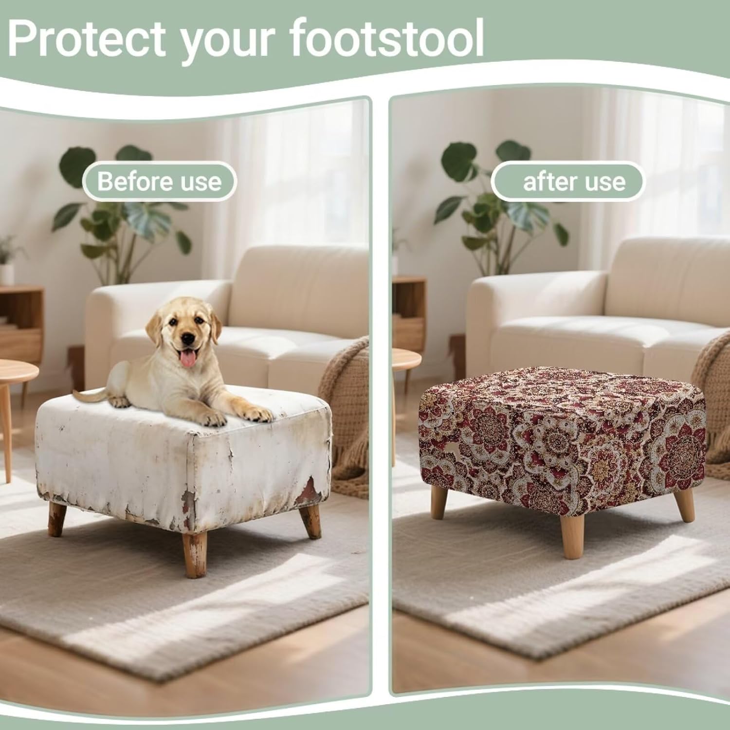 Mandala Print Chair Cover Rectangle, Stretch Footstool Slipcover with Elastic, Non-Slip Rectangular Storage Ottoman Slipcover, Furniture Protector, Large