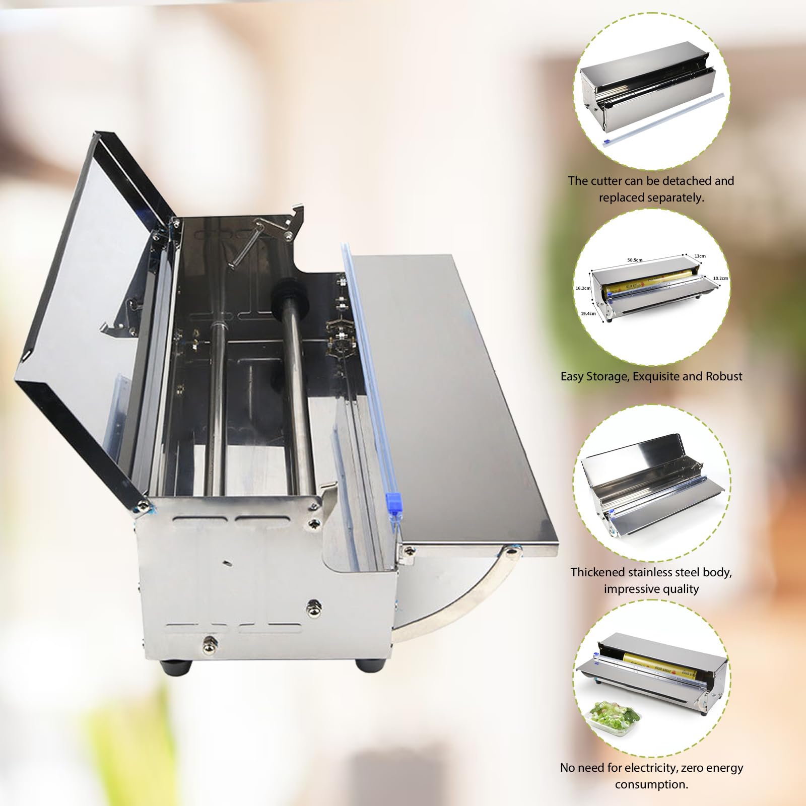 Folienspender Edelstahl (45cm) mit Frischhalte & Alufolie Hygienisch, staubdicht, 2 Ersatzklingen, faltbar, Ideal für Gastronomie
