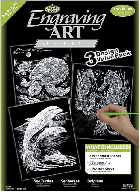 Royal & Langnickel Silver Engraving Art A4 Silver Sea Life Designed Painting Set (Pack of 3)