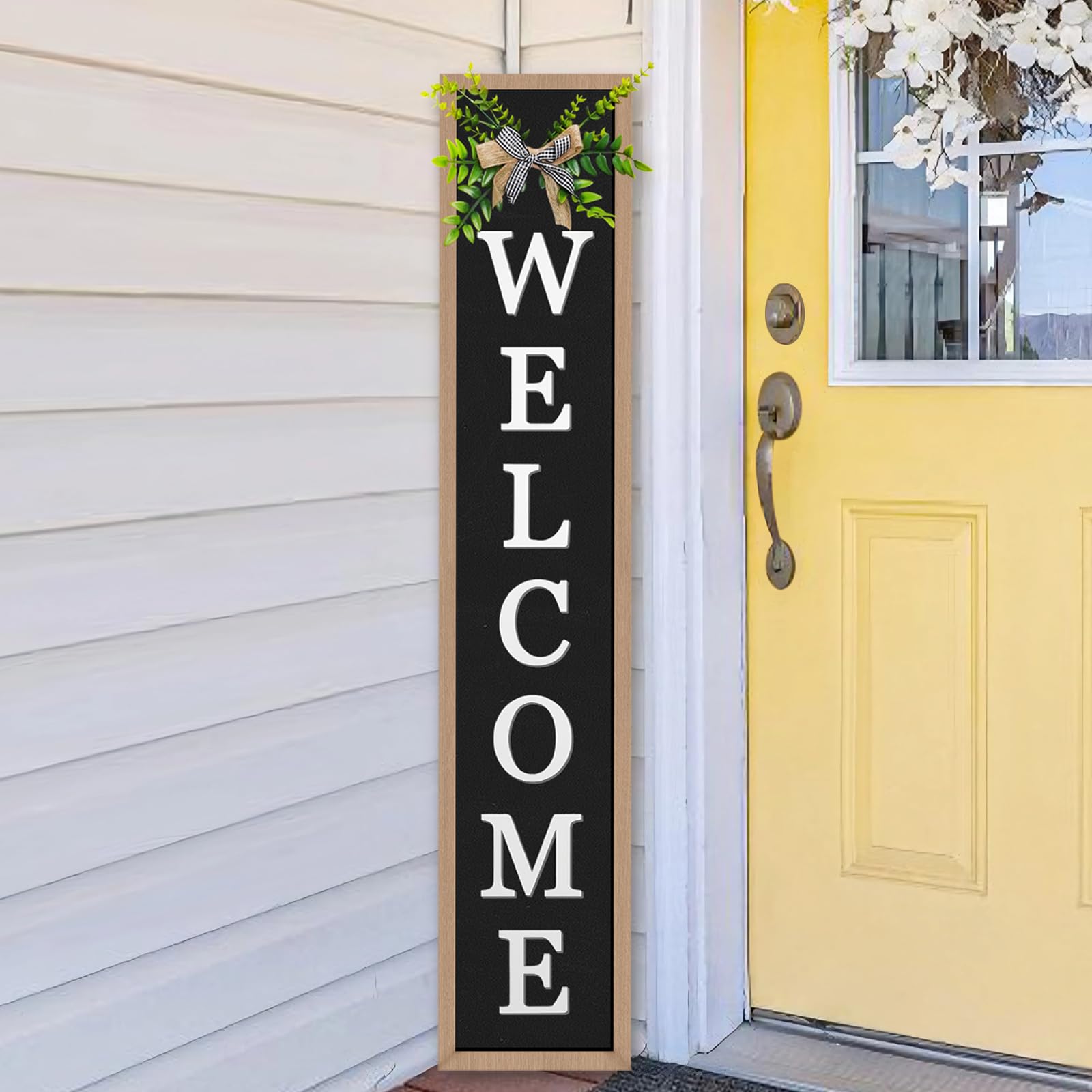 Utuichuo Welcome Sign for Front Door, 45"X9" Standing Frame Outdoor Large Welcome Sign for Front Porch, Vertical Leaner Porch Decor for Door Home Wall