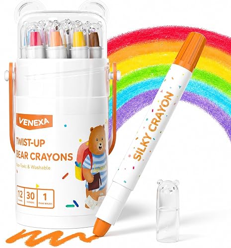 VENEXA JUPITEARTH 12 Color Twist Crayons for Toddlers 1-3 and Kids 4-8, Non-Toxic Washable Crayons 2-4, Ultra-Silky Easy-Grip Art Supplies, Ideal Coloring Gift for Boys and Girls
