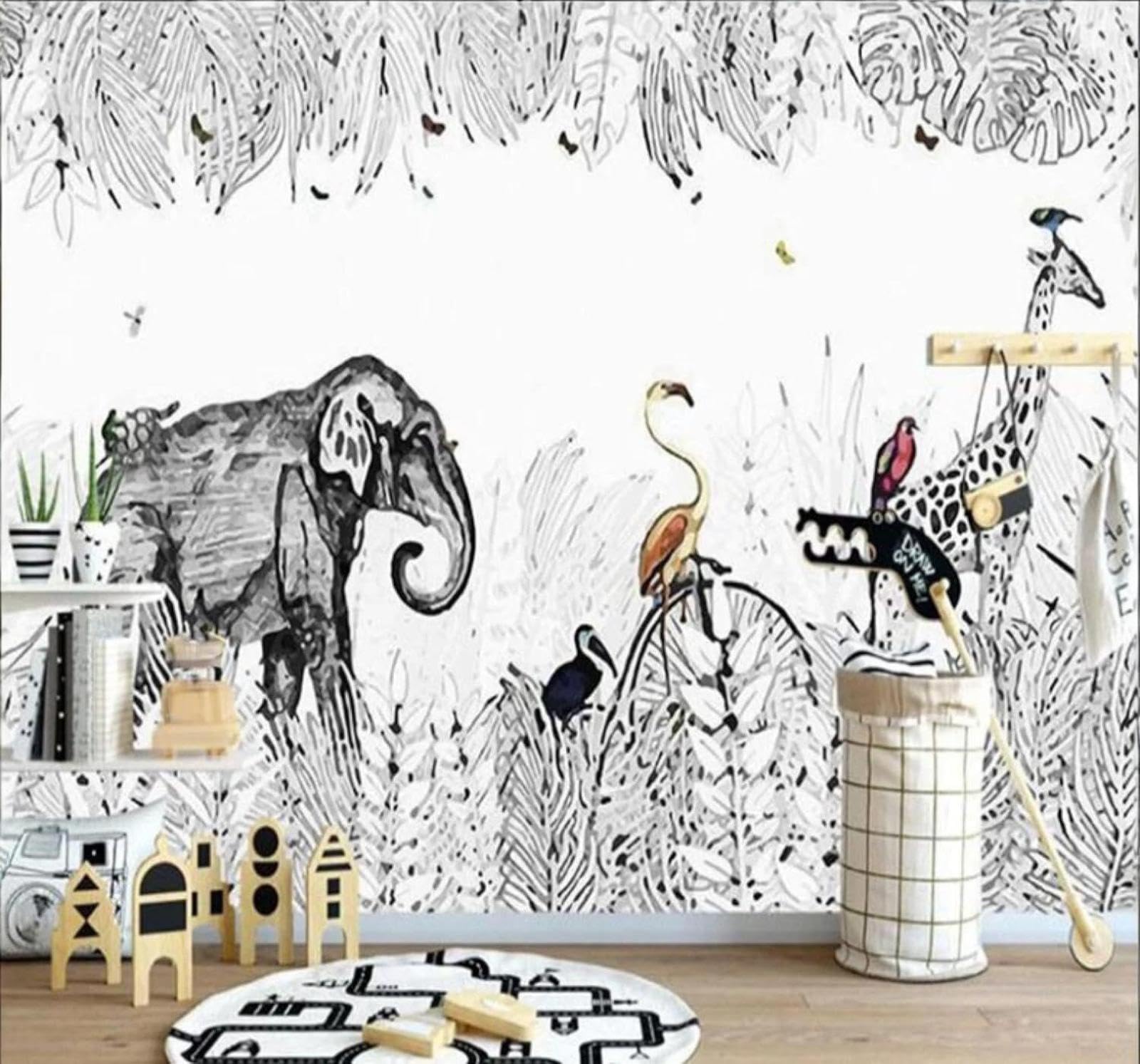 XLMING Minimalist Hand Drawn Grassland Elephant Giraffe 3D Wallpaper Luxury Home Dining Decor Paste Sofa Living Room The Wall for Bedroom Mural-430cm×300cm