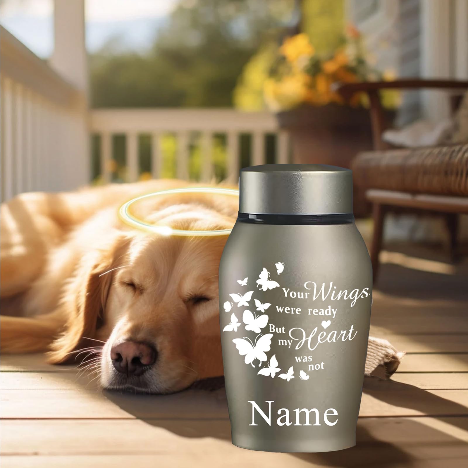 Personalisierte Haustier-Gedenkurnen für Hunde- oder Katzenasche, Haustier-Gedenkurnen aus Holz, Mini-Urnen aus Aluminium für Verlorene Haustiere, Fotobox für Haustier-Einäscherung