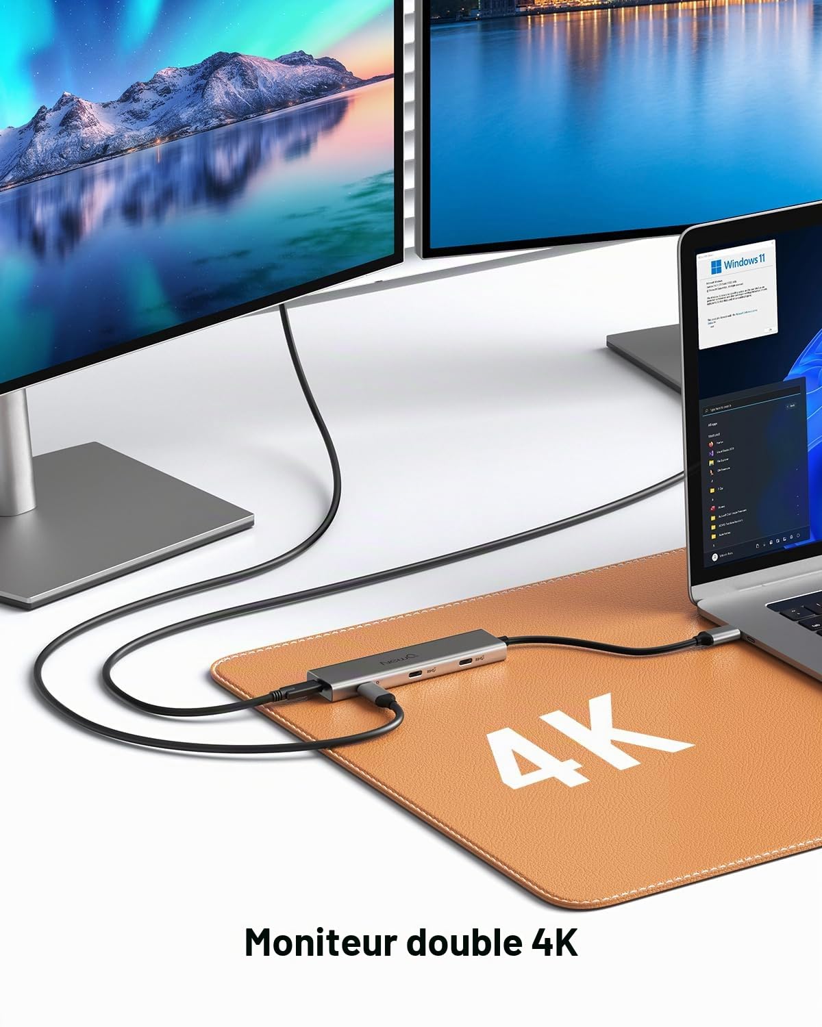 Hub vidéo USB-C NEWQ Type C Hub 3.2 avec Surveillance du Courant Inverse, Double Affichage vidéo 4K à 30-60 Hz, 4 Ports USB-C 3.2 GEN2 10 Gbit/s, Prise en Charge PD 100 W Max, avec câble vidéo