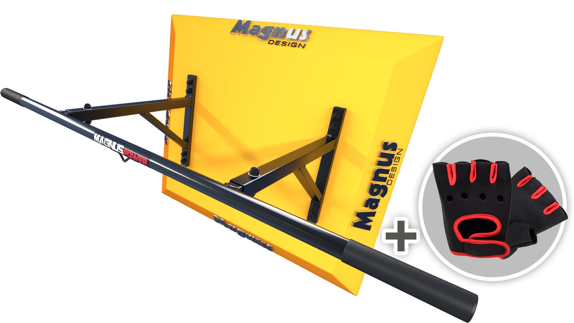 MAGNUS® POWER MP1030 - ORIGINAL - Pull-Up Bar (WALL Mounted) 2 Grips +Gloves + Hook for Suspension Trainer / Punch BAG