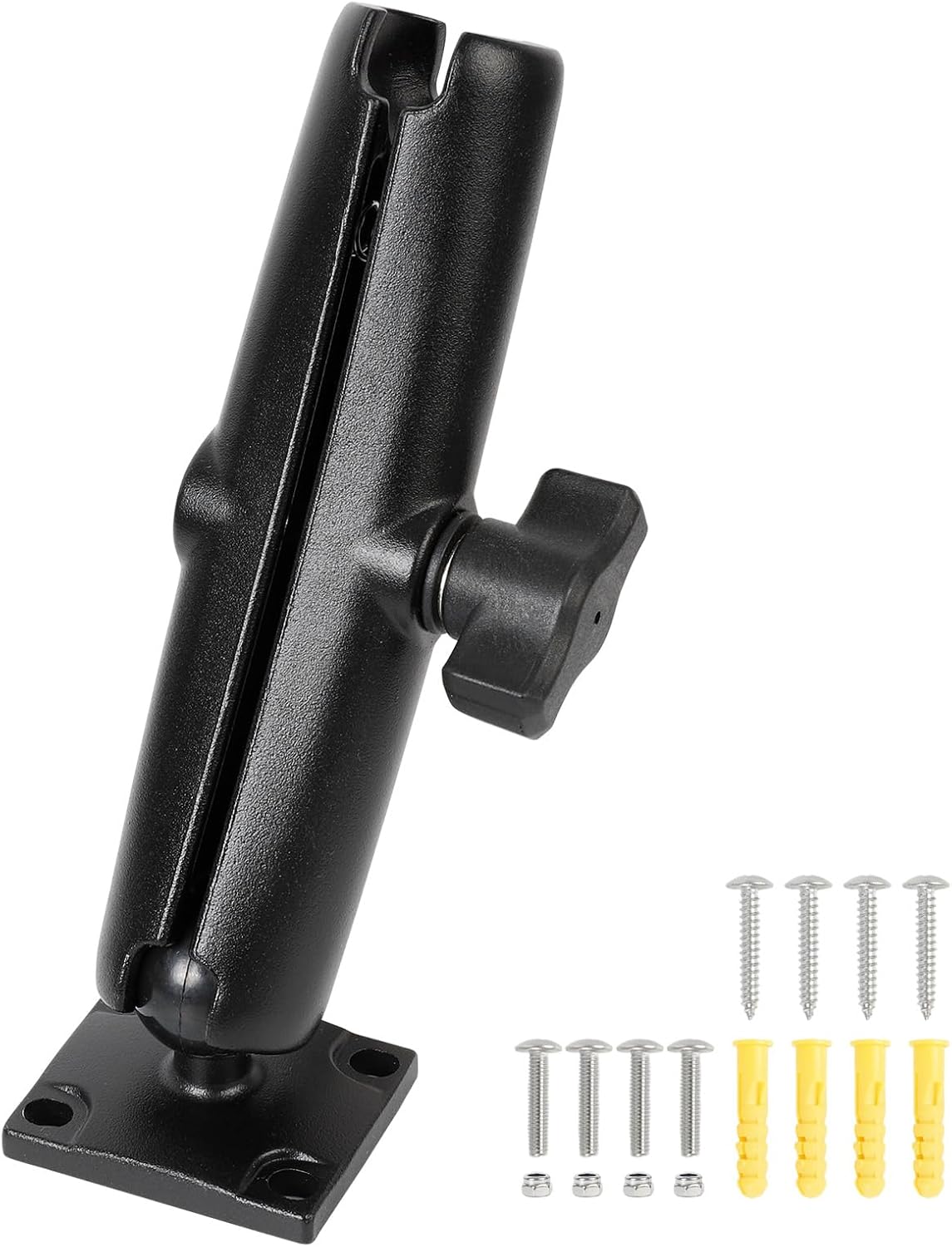 Dual Extension Double Socket Arm with 4-Hole AMPS Square Plate, Drill Base for Wall Desk Boat Truck Car, Compatible with RAM Mounts&Bike Motorcycle Phone Holder