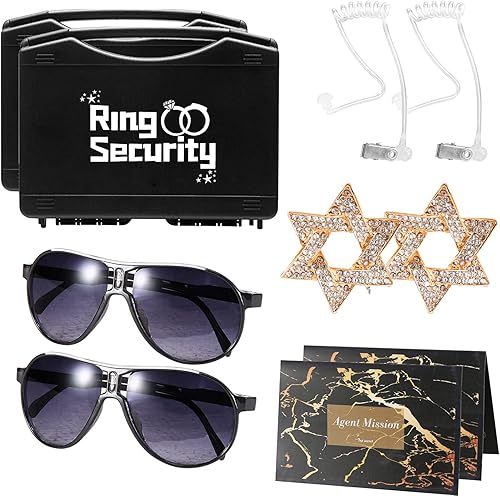 Juego de regalo para portador de anillos de boda, caja de seguridad para anillos con oreja espía, insignia exclusiva, lentes de sol negros, tarjeta